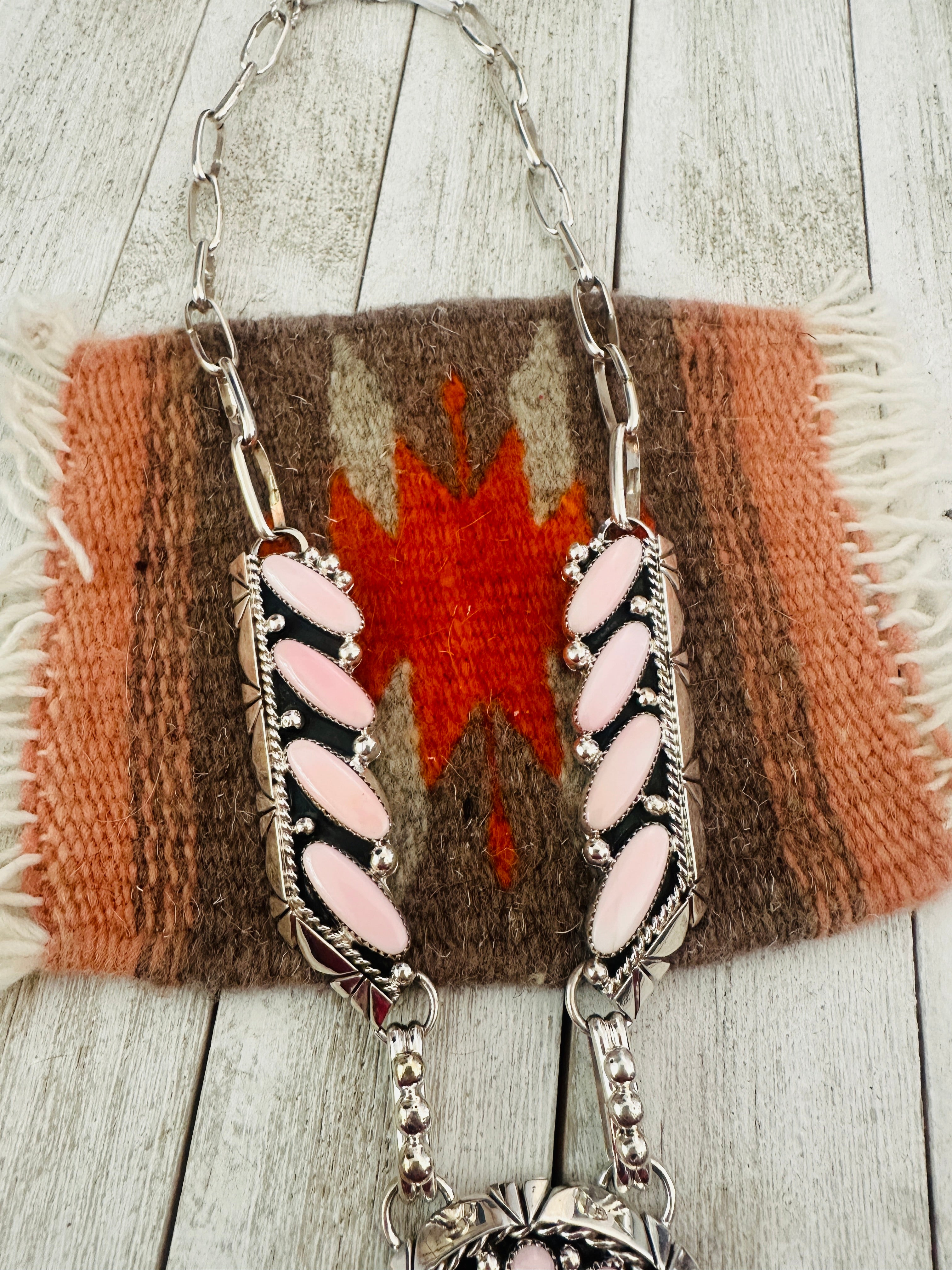 Handcrafted Queen Pink Conch & Sterling Silver Pearl Heart Necklace