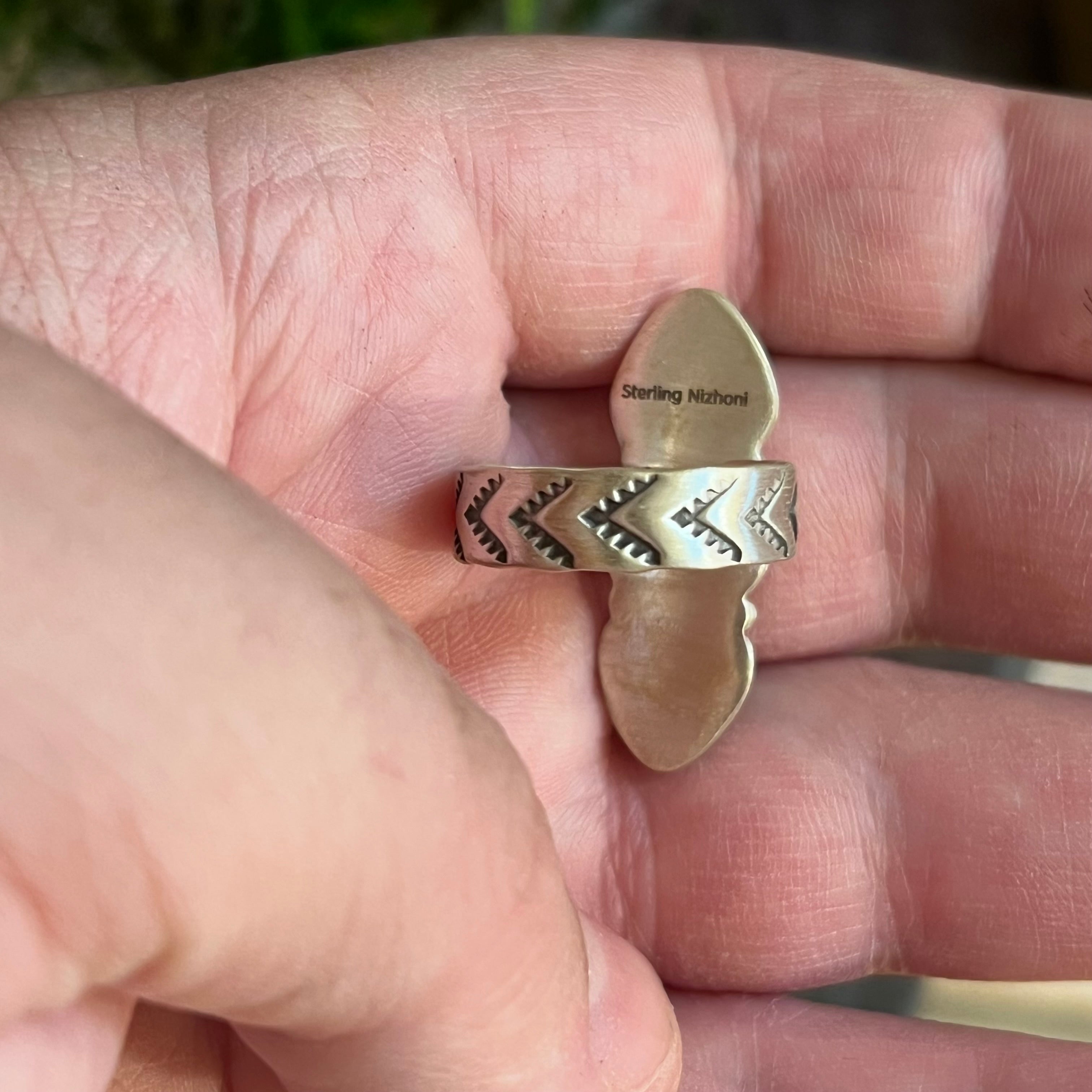 Handmade Sterling Silver 3-Stone South Hill & Sonoran Mountain Turquoise Adjustable Ring