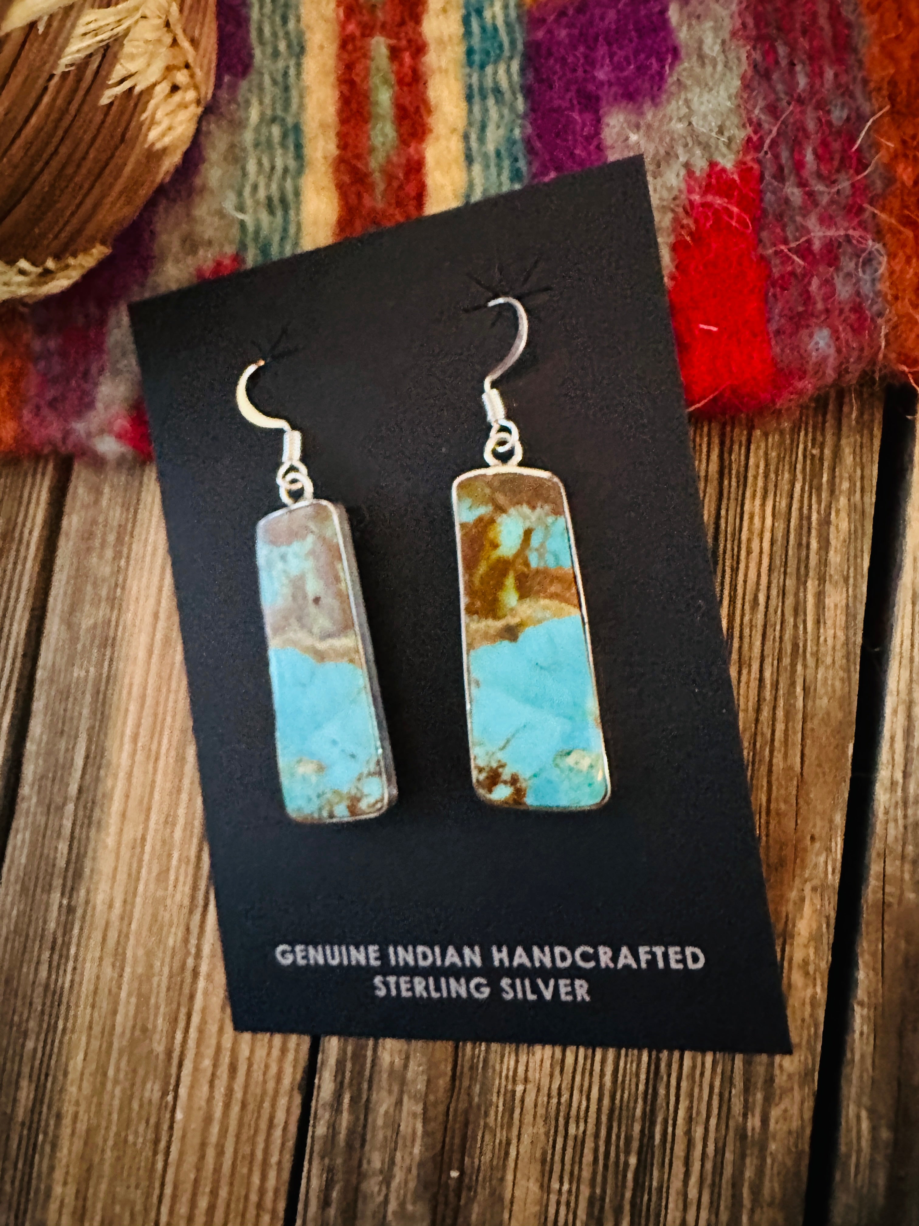 Handcrafted Turquoise & Sterling Silver Slab Dangle Earrings