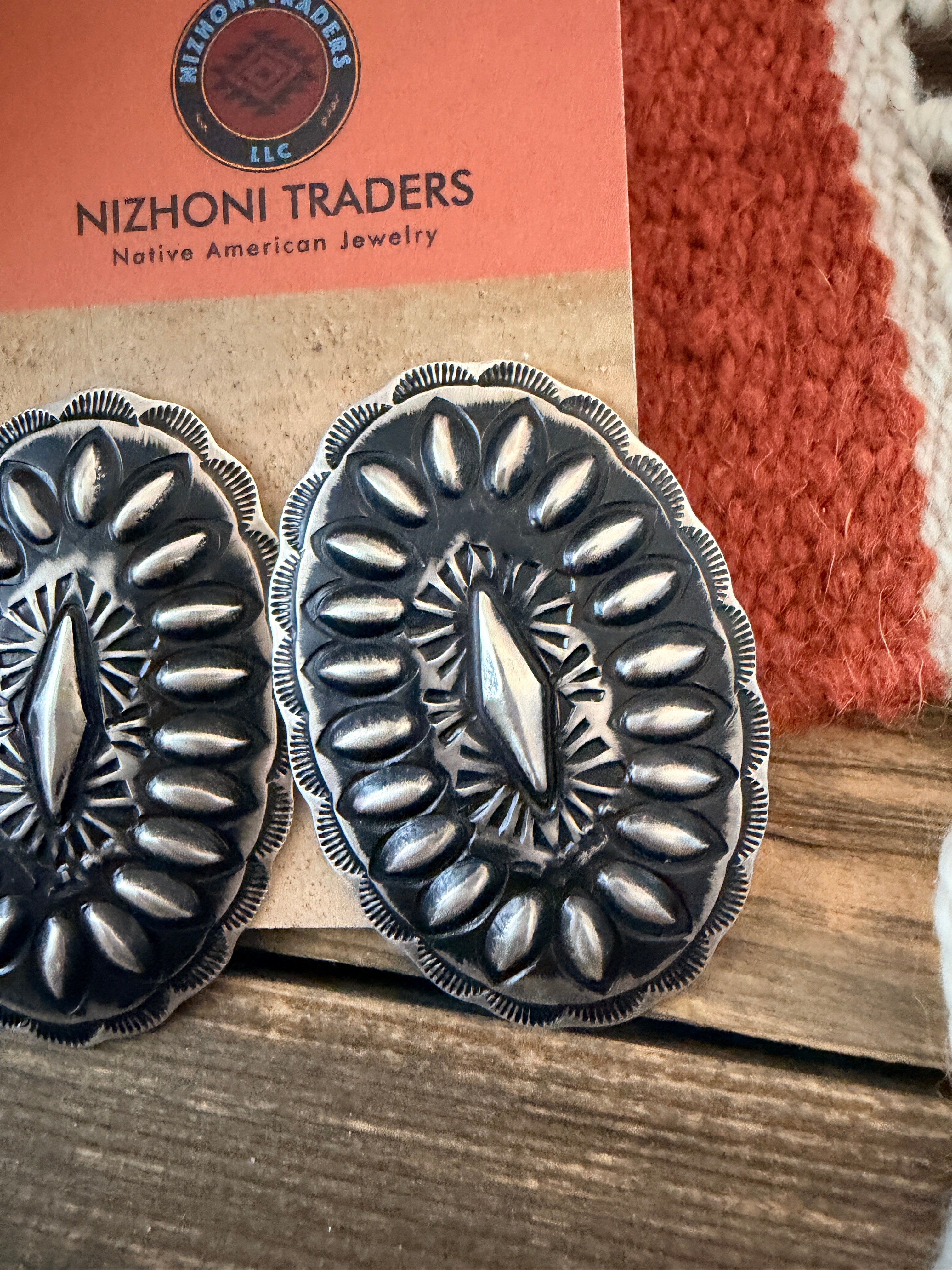 Handcrafted Sterling Silver Concho Post Earrings by Leander Tahe