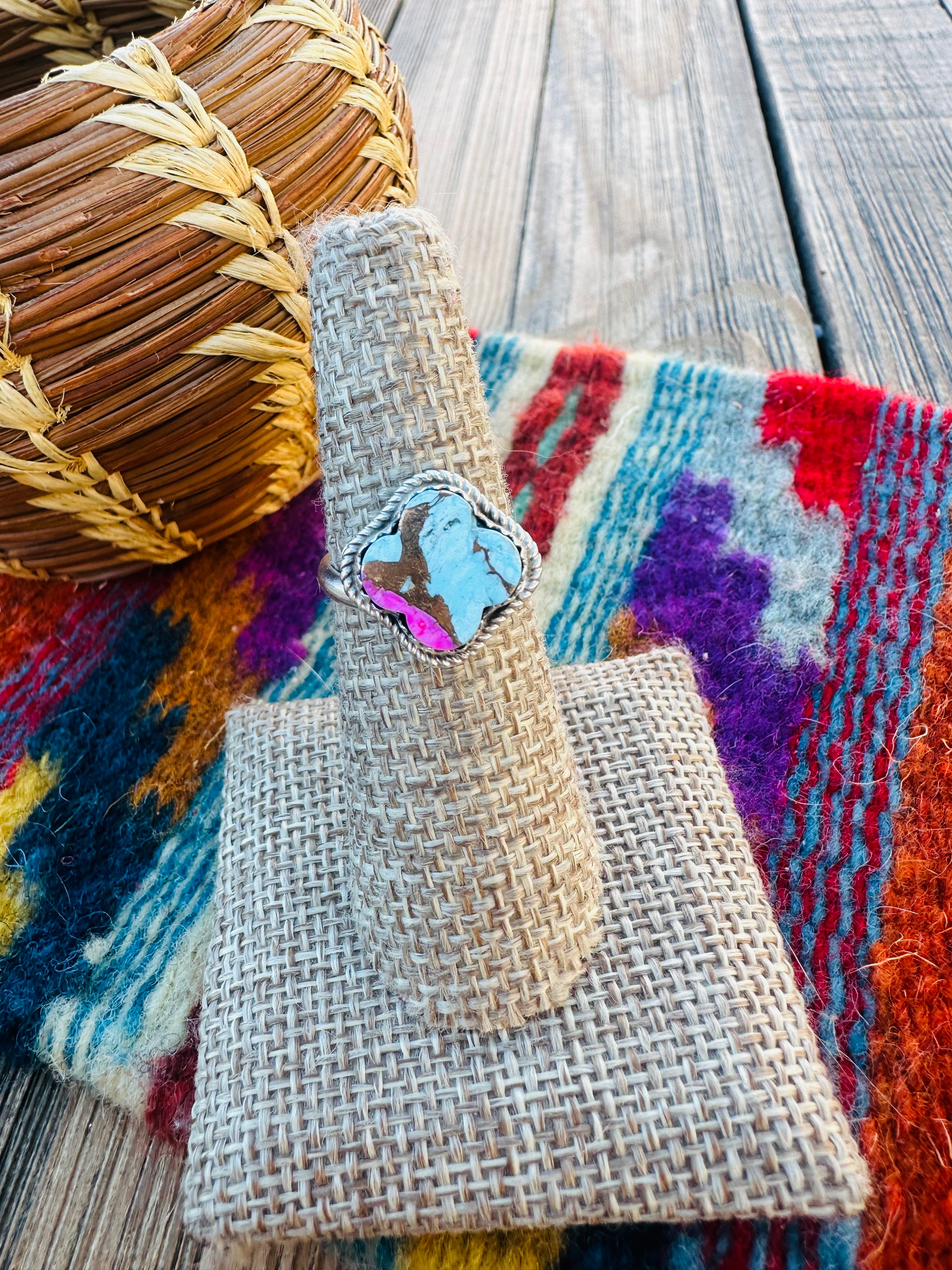 Handcrafted Sterling Silver & Cotton Candy Adjustable Ring