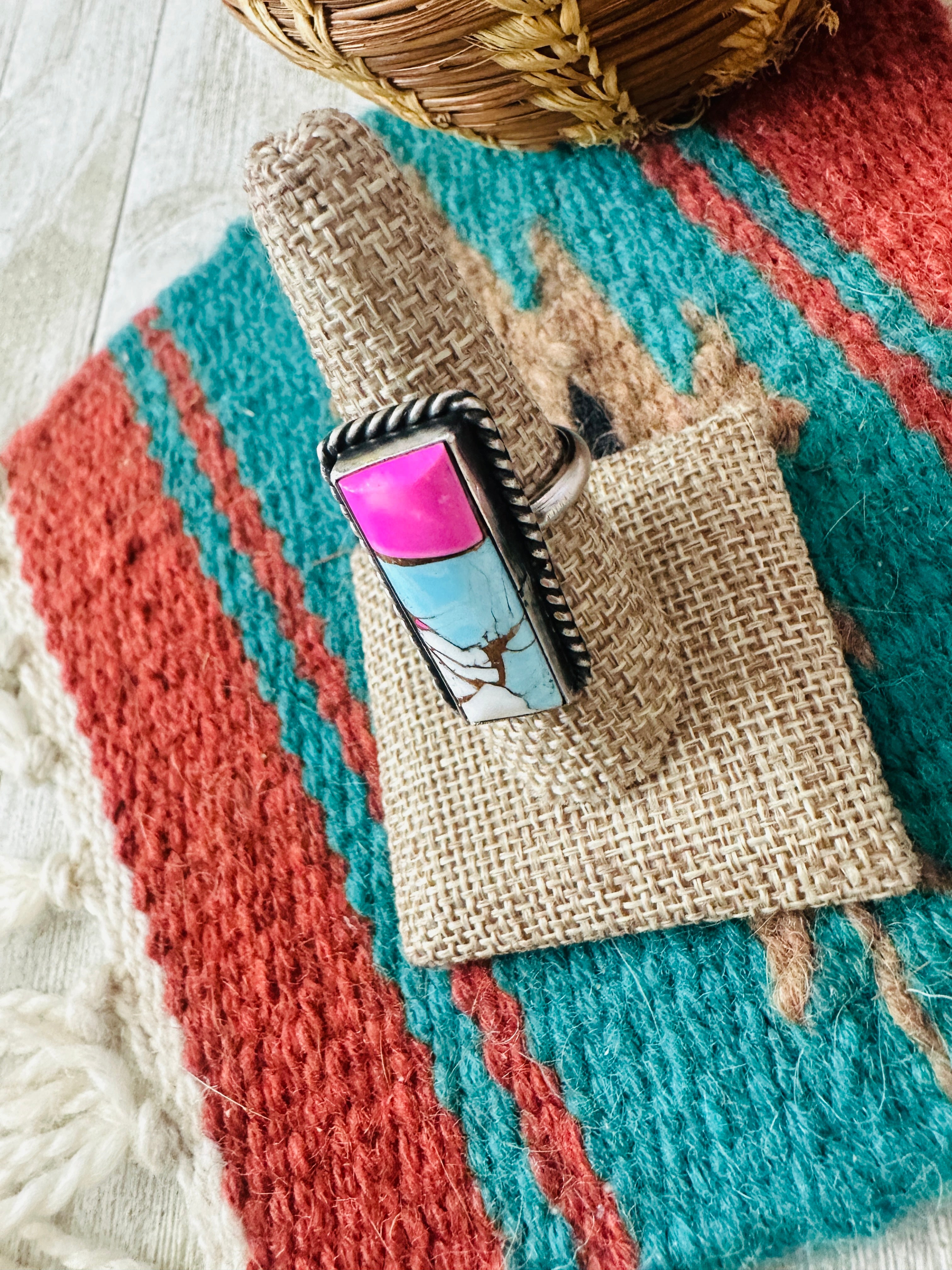 Handcrafted Sterling Silver & Cotton Candy Adjustable Ring