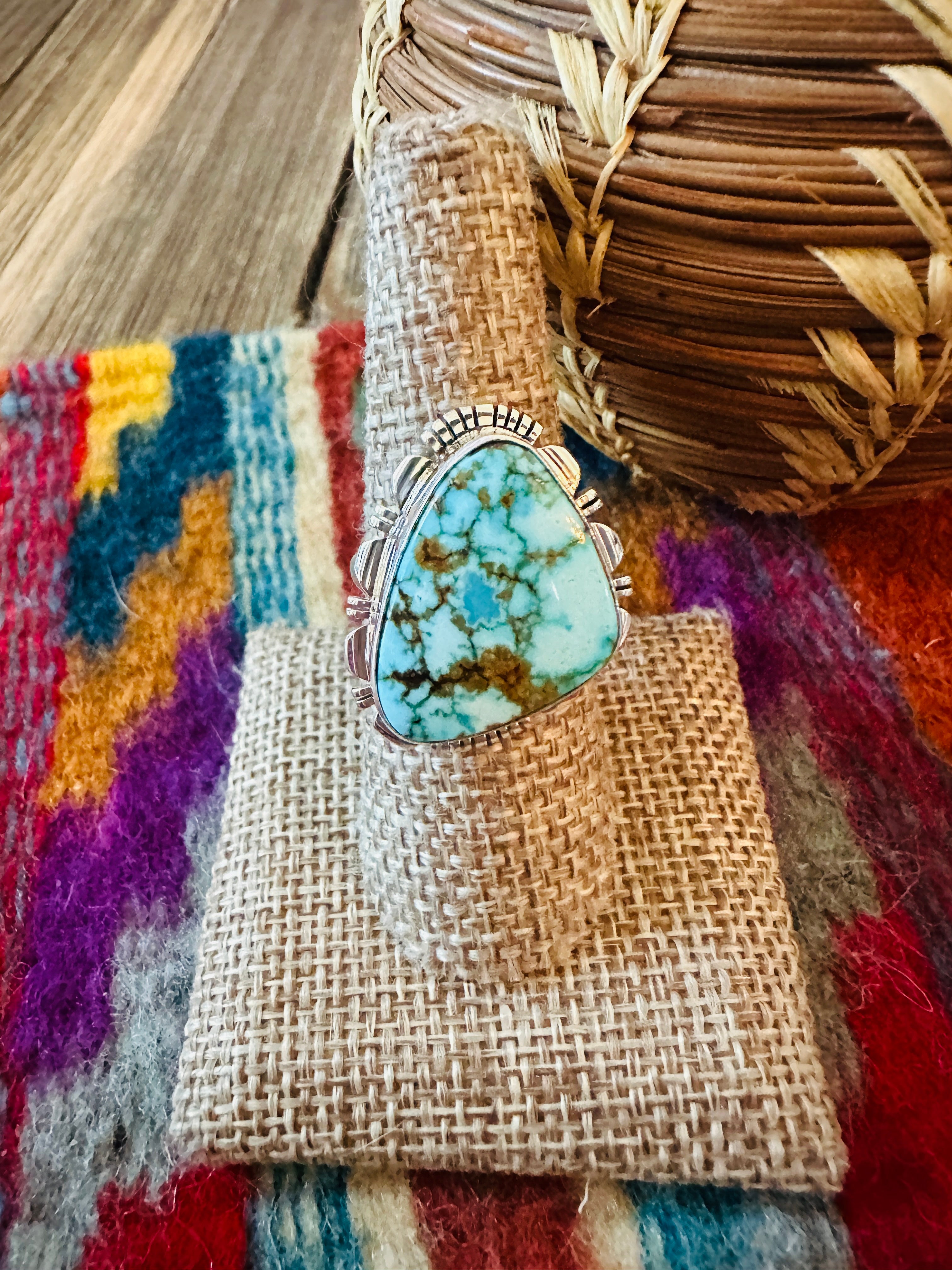 Handcrafted Sonoran Mountain Turquoise & Sterling Silver Ring size 8