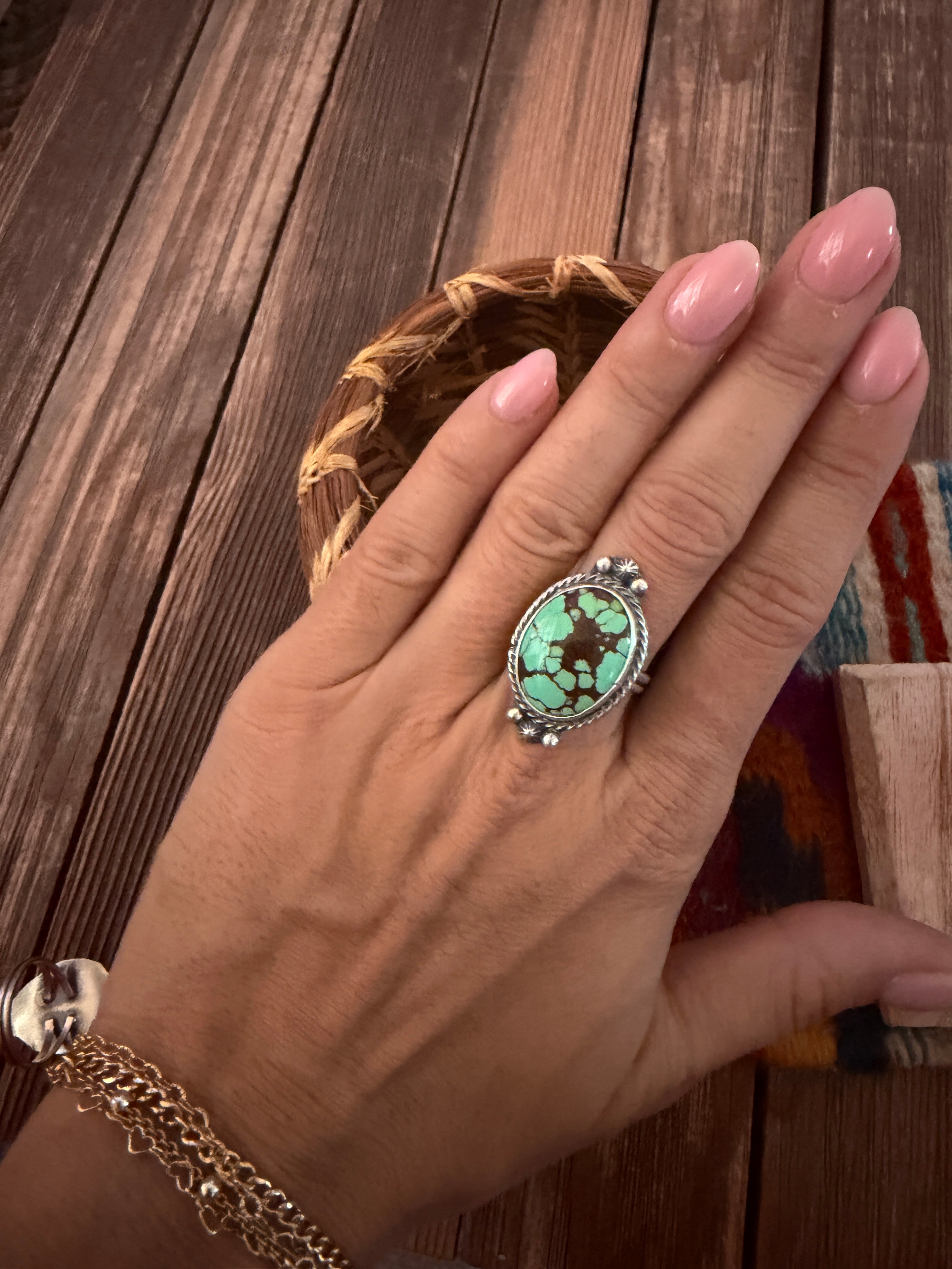 Handcrafted Turquoise & Sterling Silver Ring Size 7