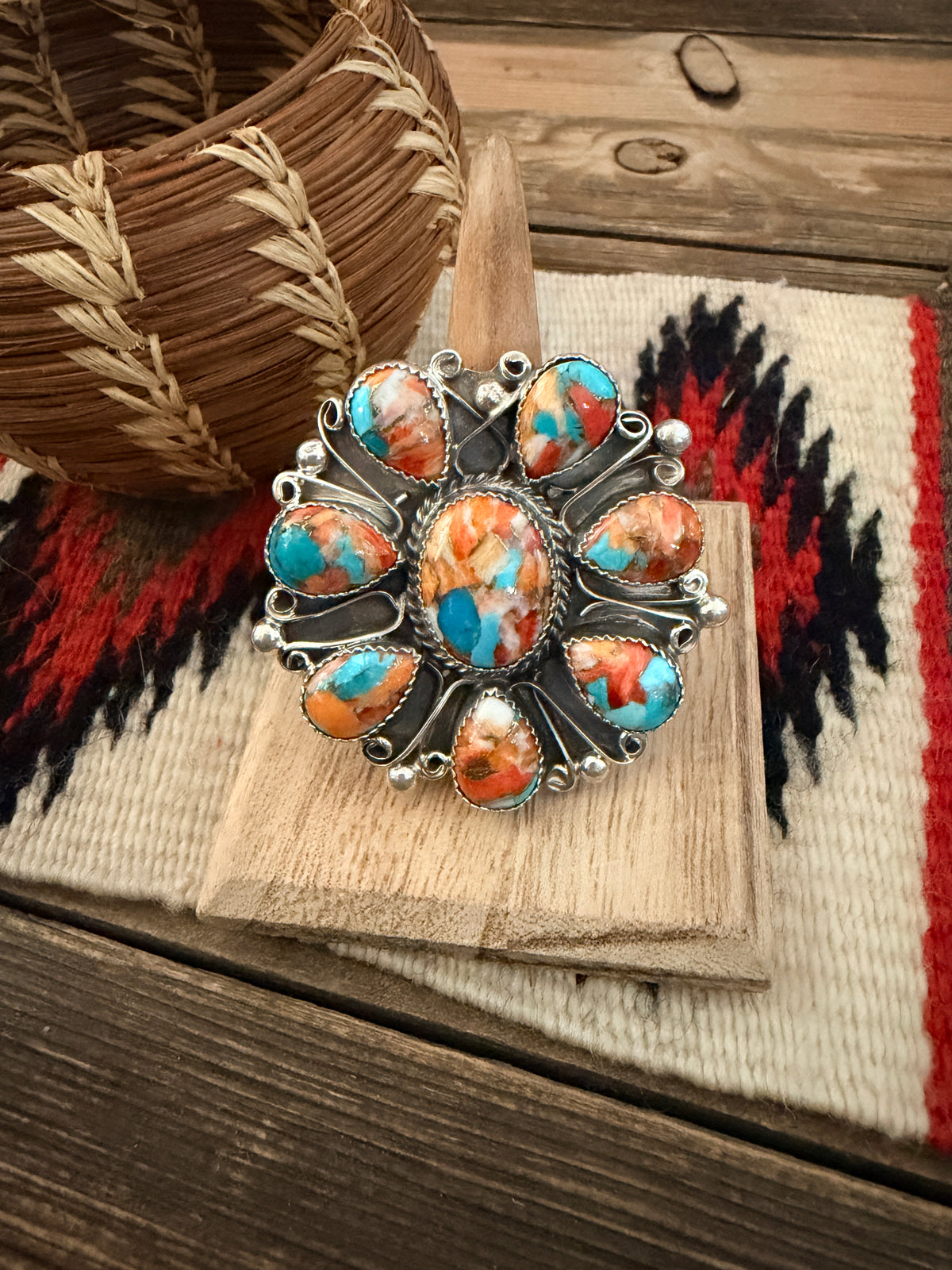 Handcrafted Sterling Silver & Multi Stone Spice Adjustable Ring