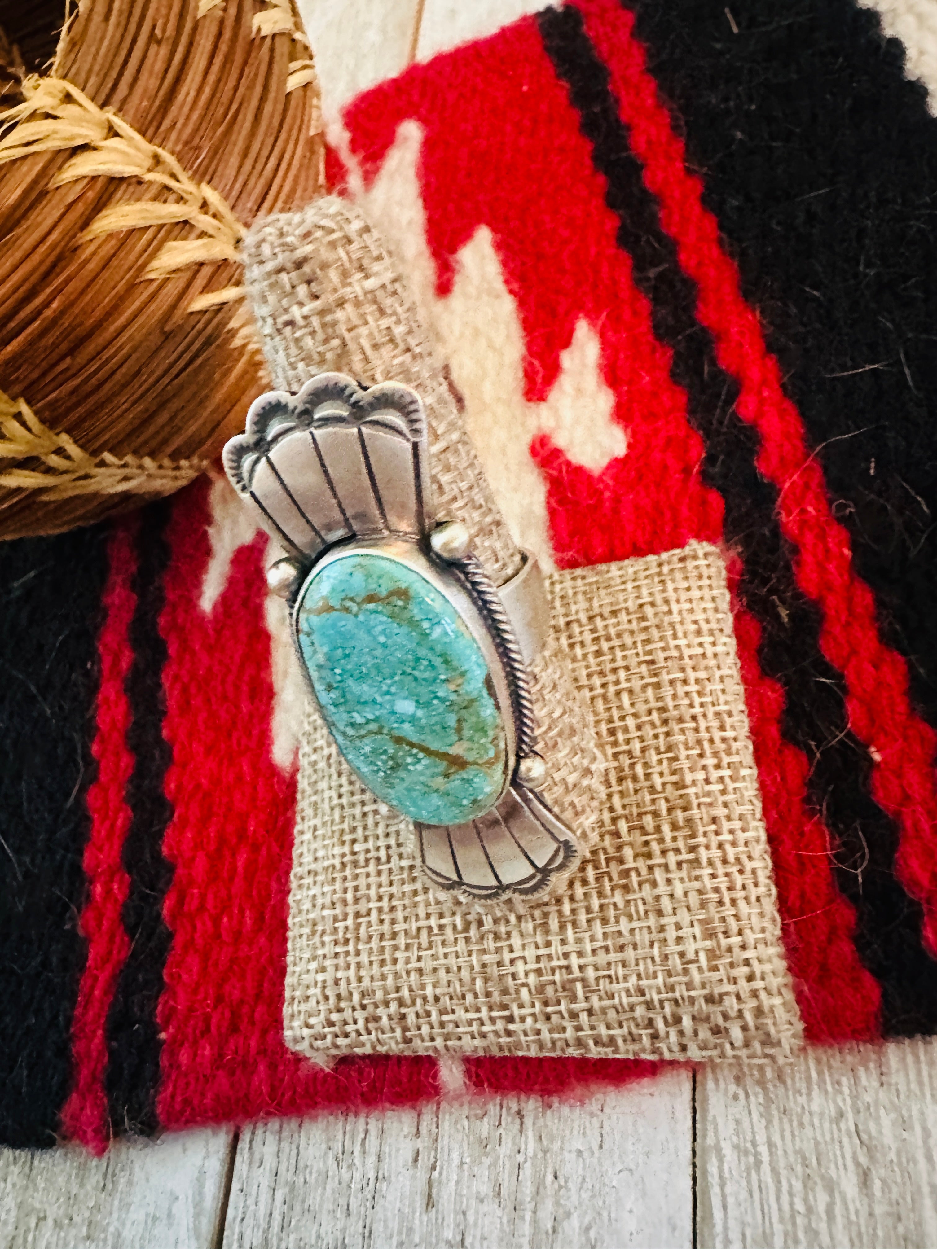 Handcrafted Turquoise & Sterling Silver Ring Size 9 by Daniel Benally