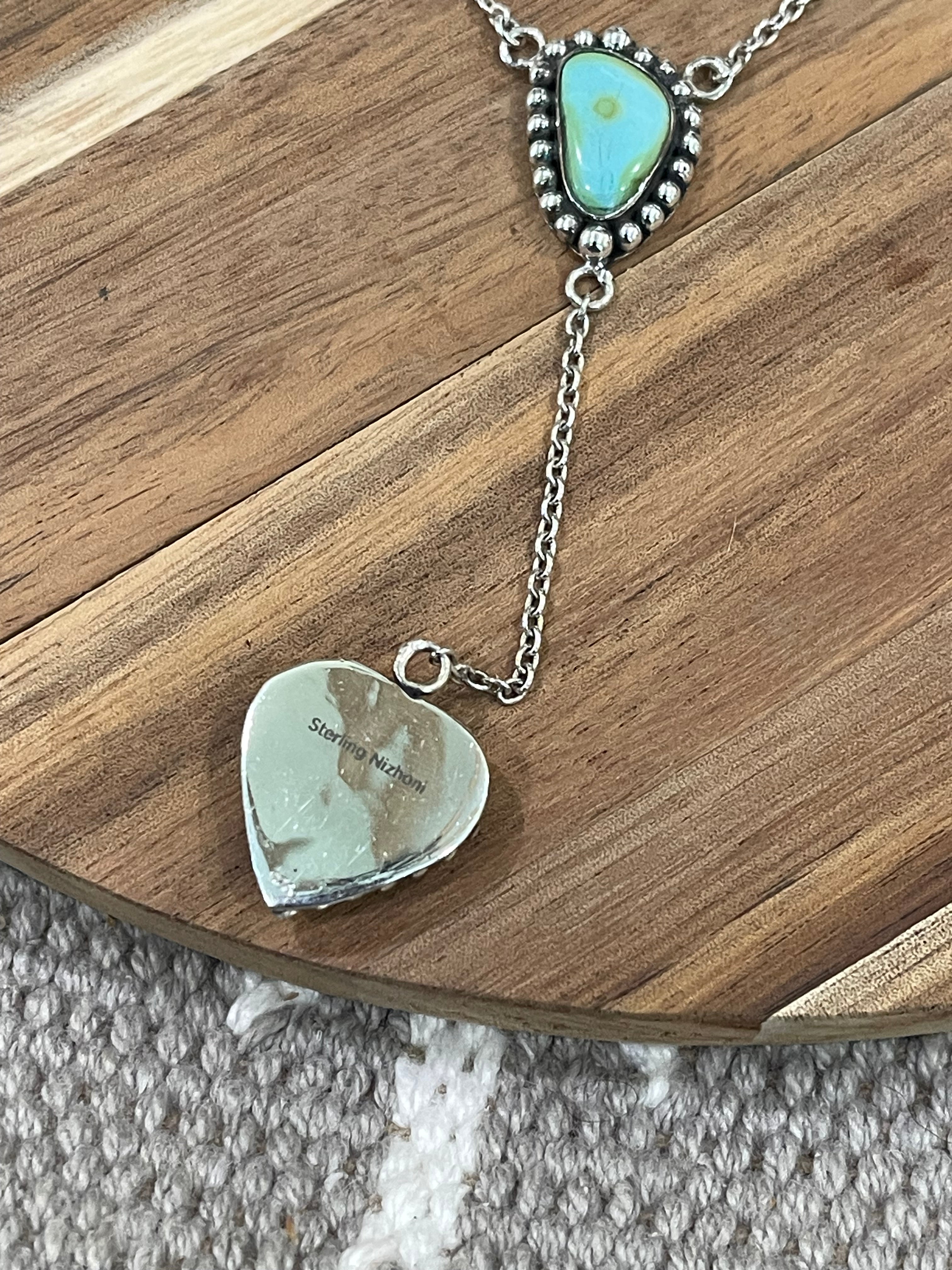 Handmade Sterling Silver & Sonoran Mountain Turquoise 2 Stone Drop Necklace