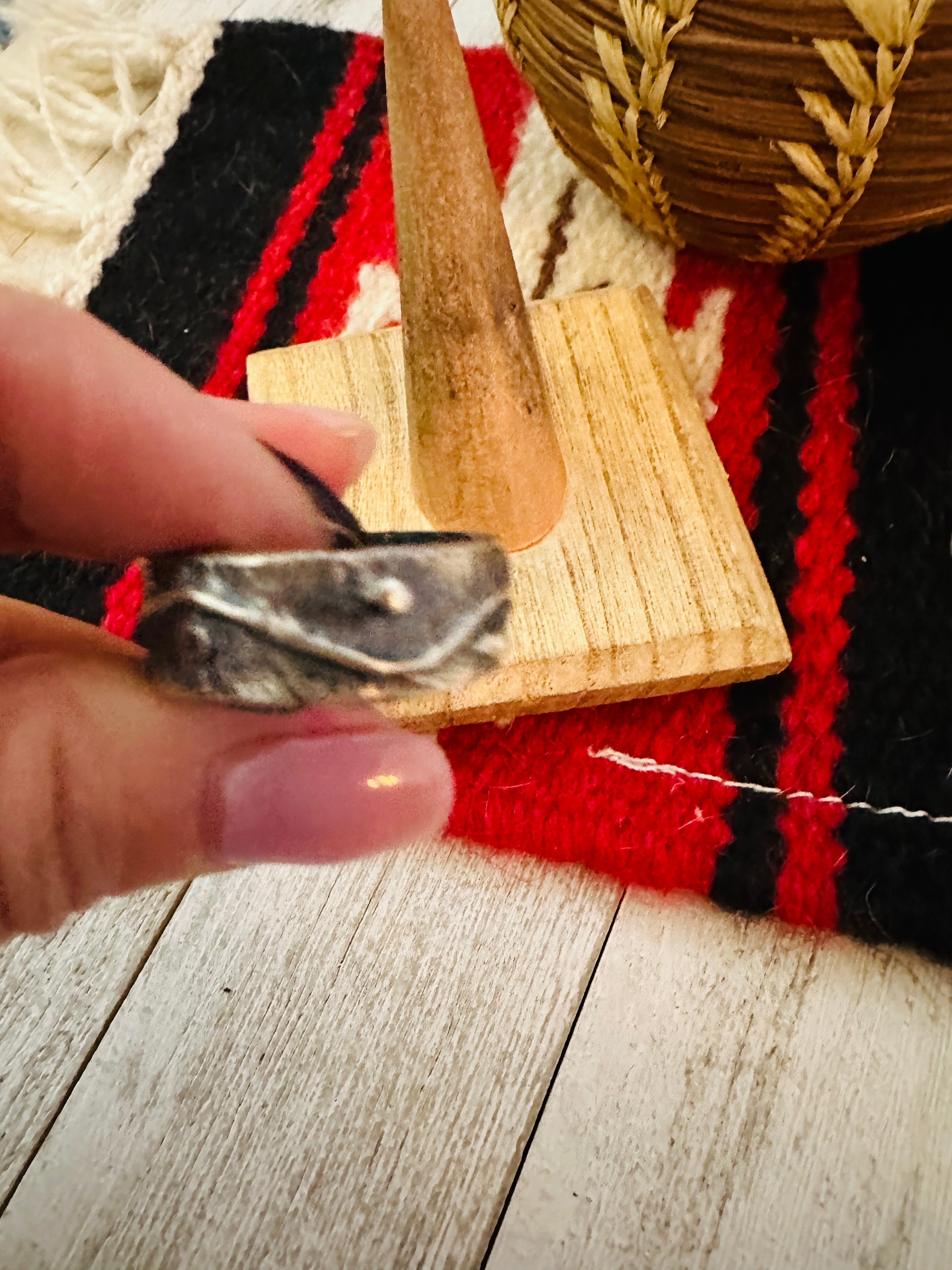 Handcrafted Tufa Cast Sterling Silver Band Ring Size 8.5