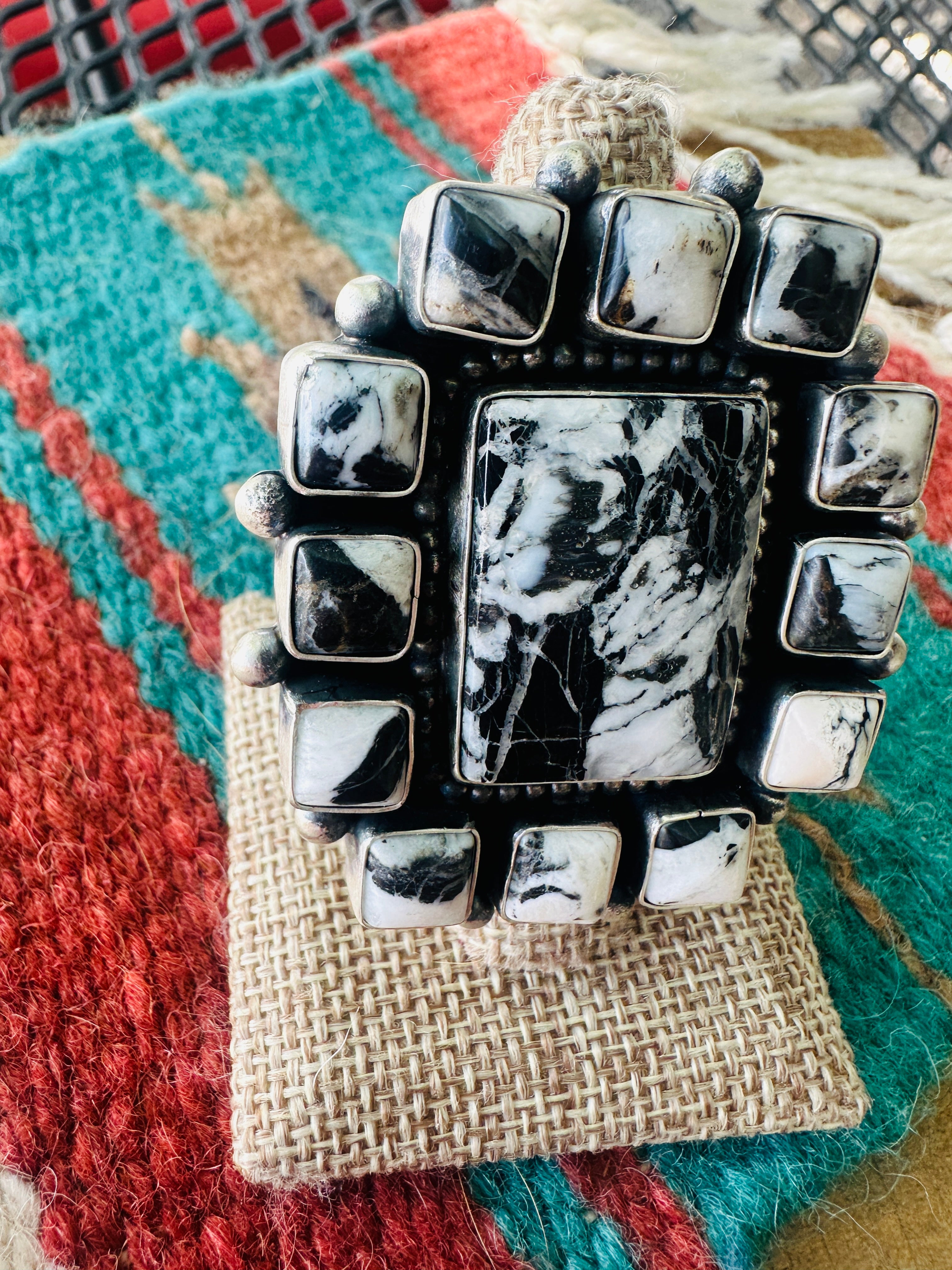 Handcrafted Sterling Silver and White Buffalo Cluster Ring Size 8