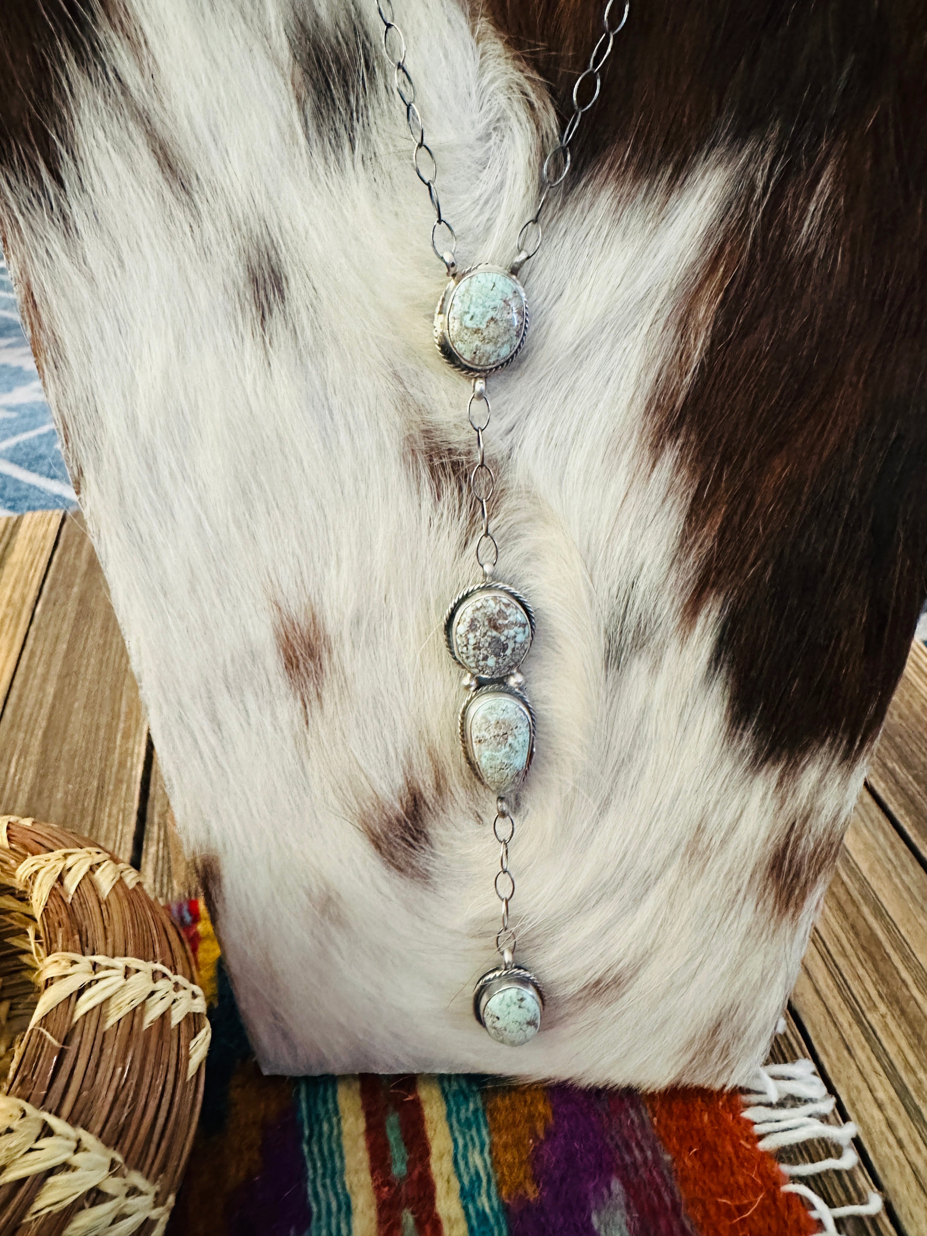 Handcrafted Dry Creek Turquoise & Sterling Silver Lariat Necklace