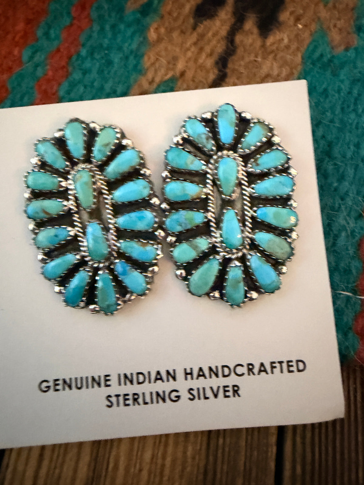 Handcrafted Turquoise & Sterling Silver Cluster Post Earrings