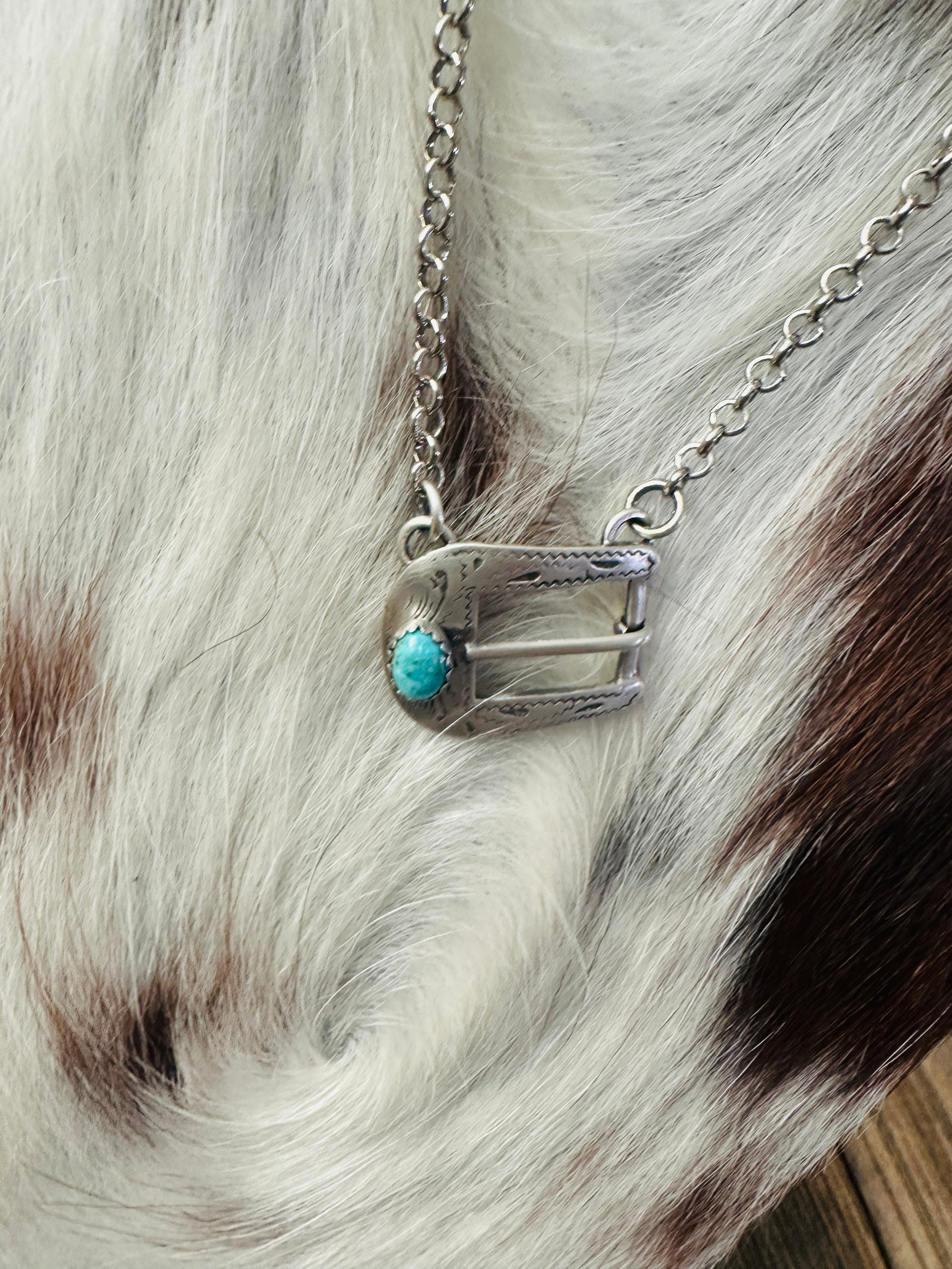 Handcrafted Turquoise & Sterling Silver Belt Buckle Necklace by Patrick Yazzie