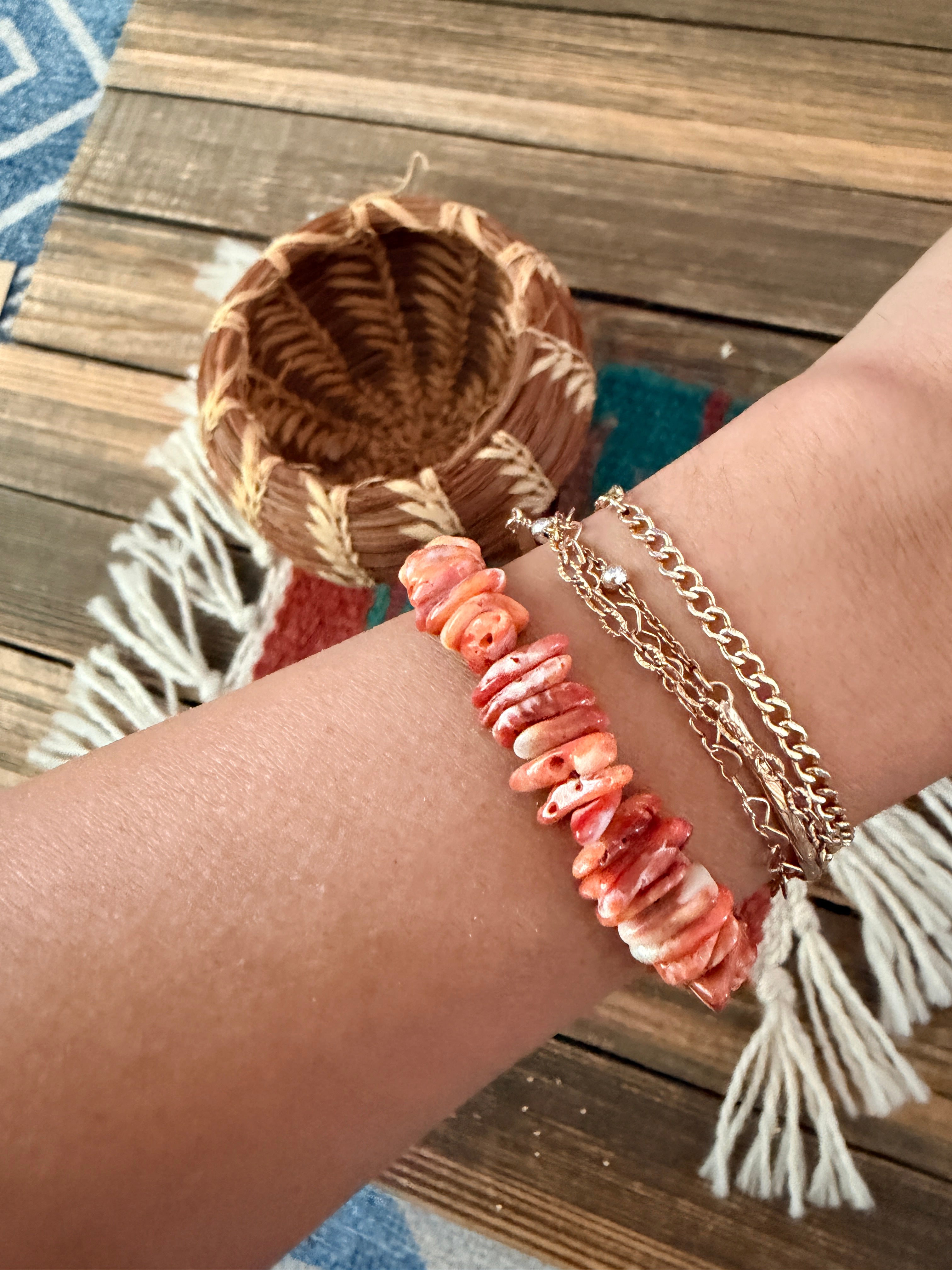 Handcrafted Orange Spiny Oyster Beaded Bracelet