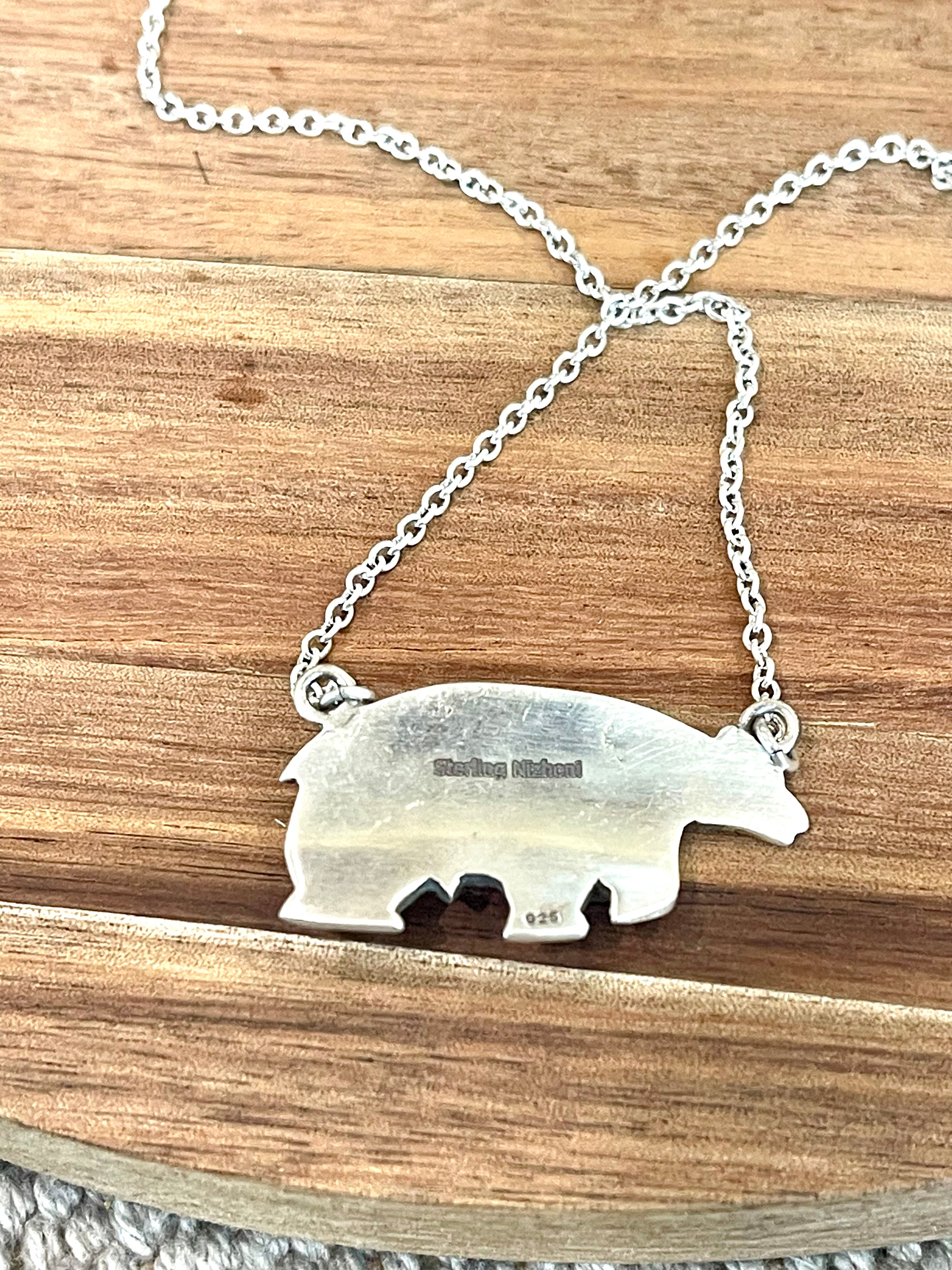 Beautiful Handmade Sterling Silver & Turquoise Bear Necklace