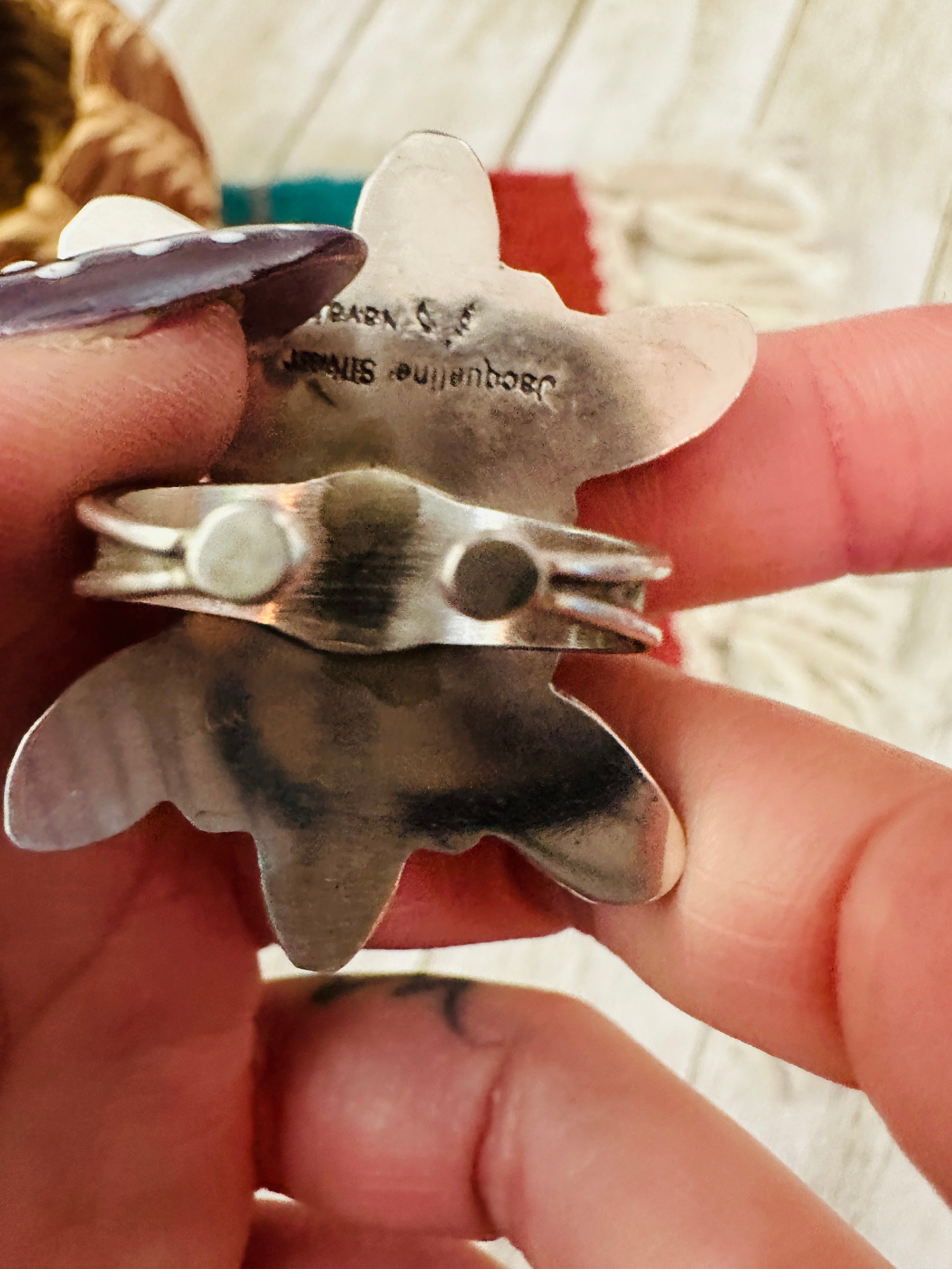 Handcrafted Onyx, Spiny Oyster & Sterling Silver Adjustable Ring by Jacqueline Silver