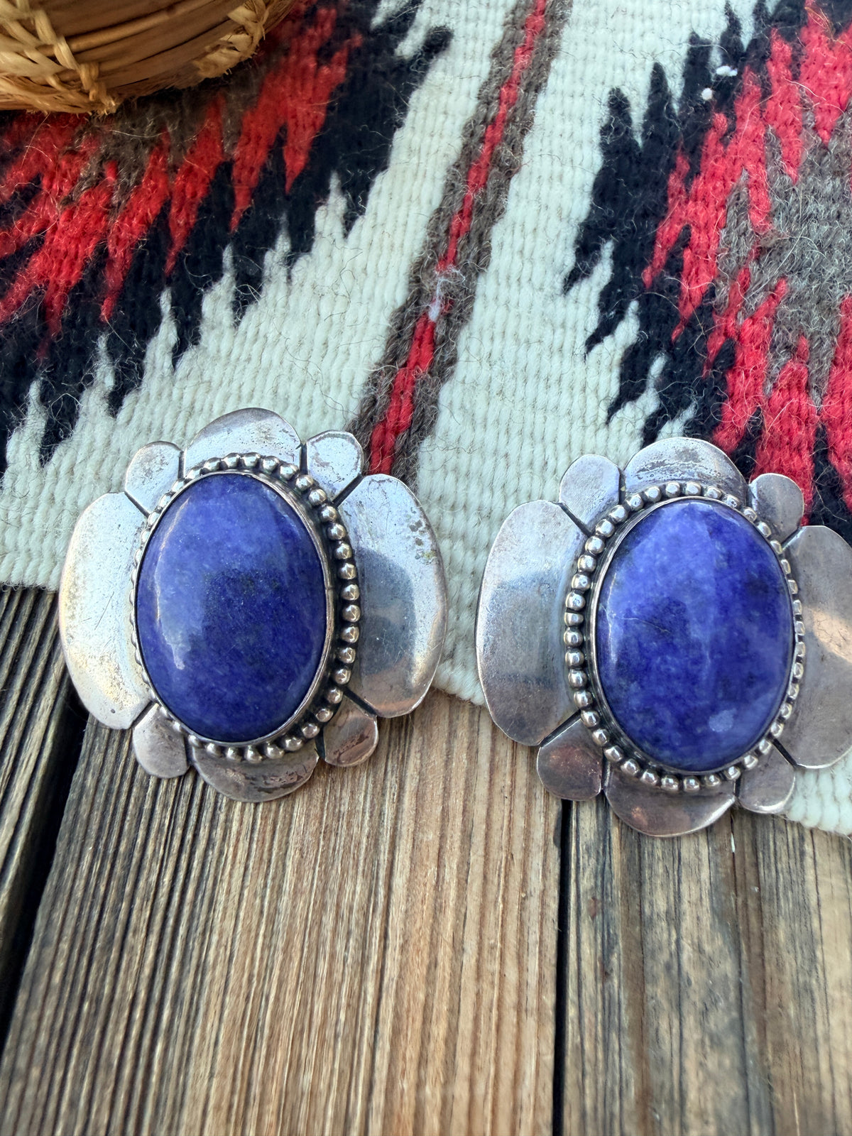 Old Pawn Handcrafted Sterling Silver & Lapis Post Earrings