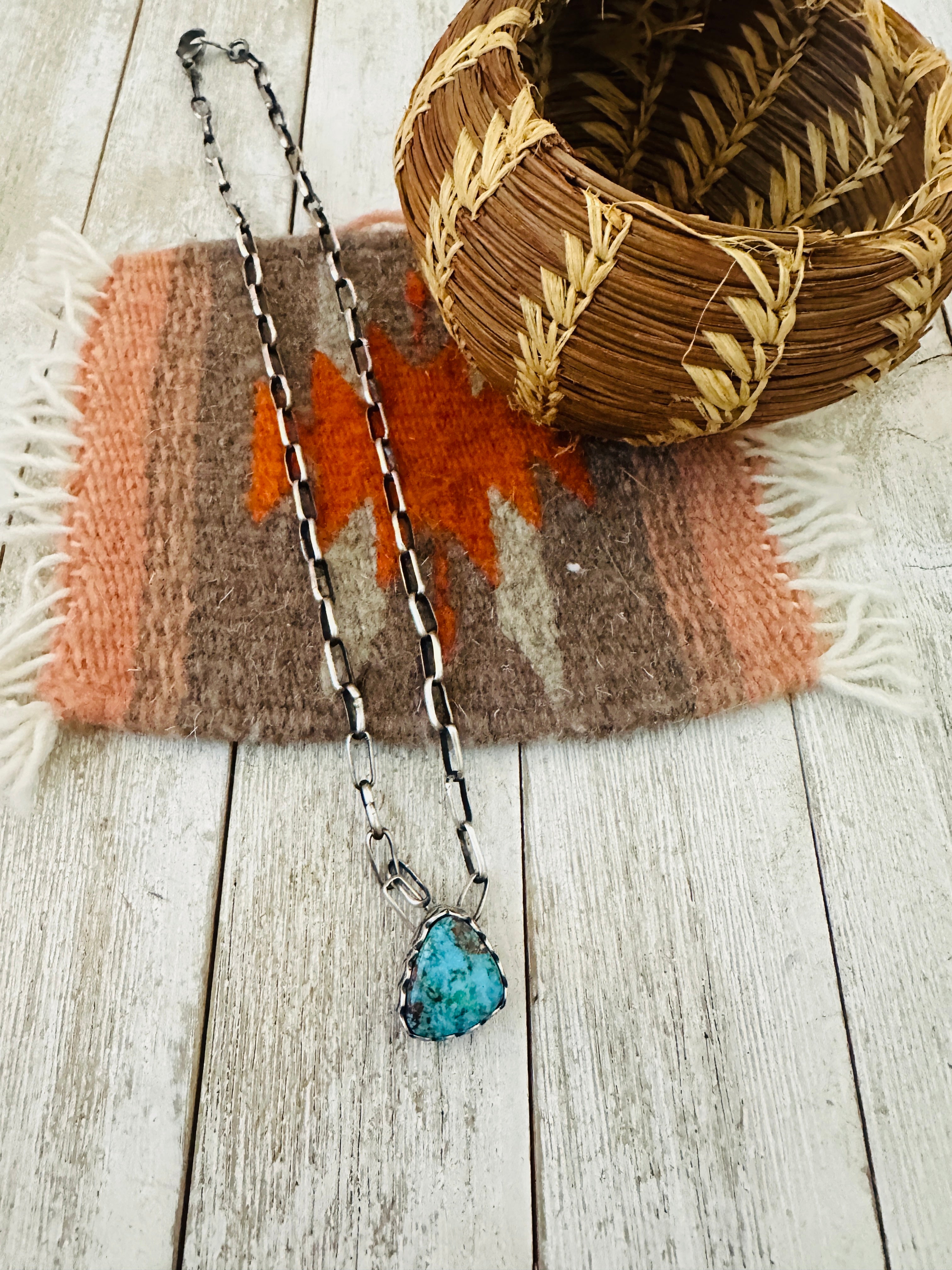 Handcrafted Turquoise & Sterling Silver Chain Necklace