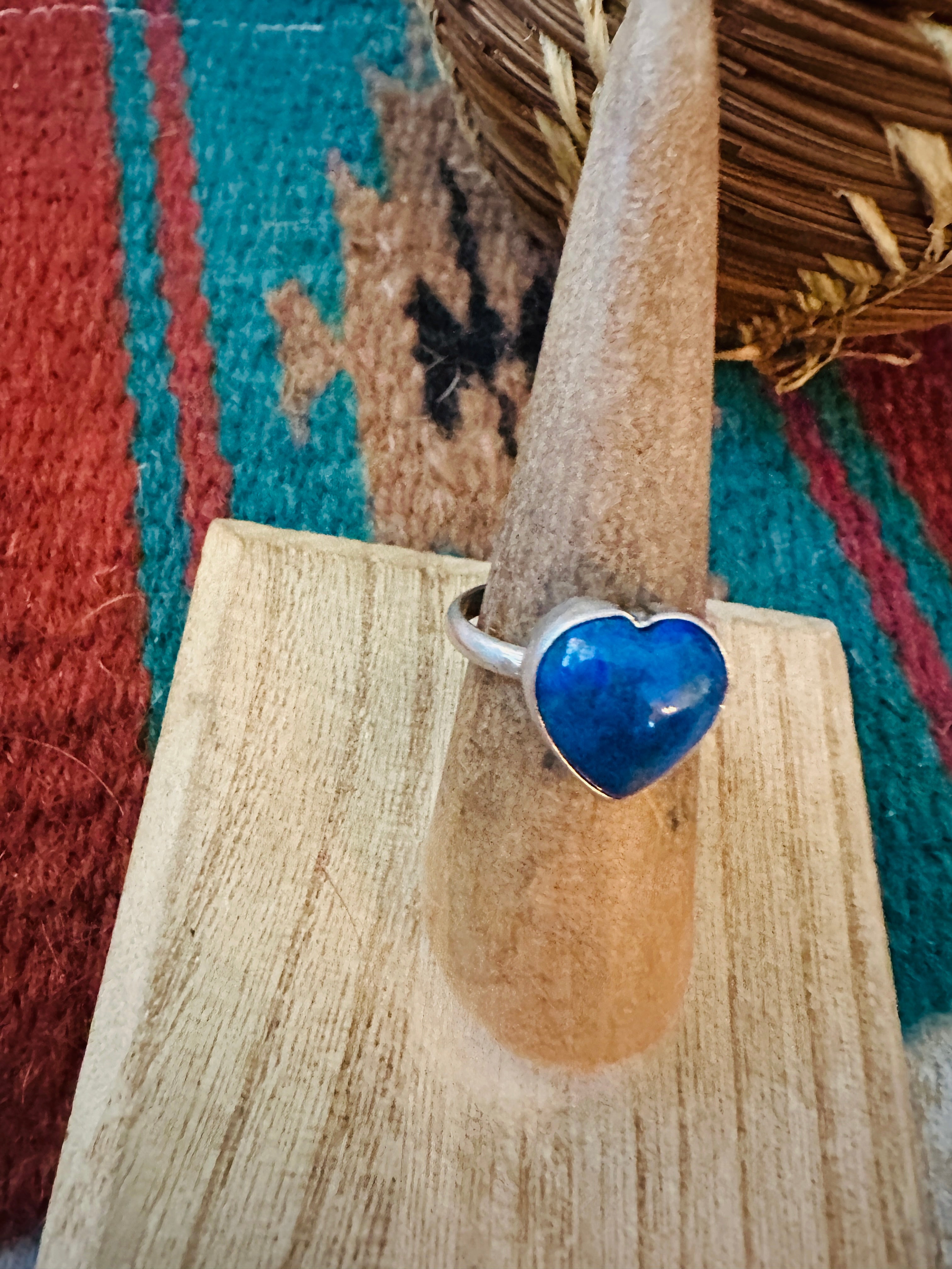 Handcrafted Sterling Silver & Lapis Adjustable Heart Ring