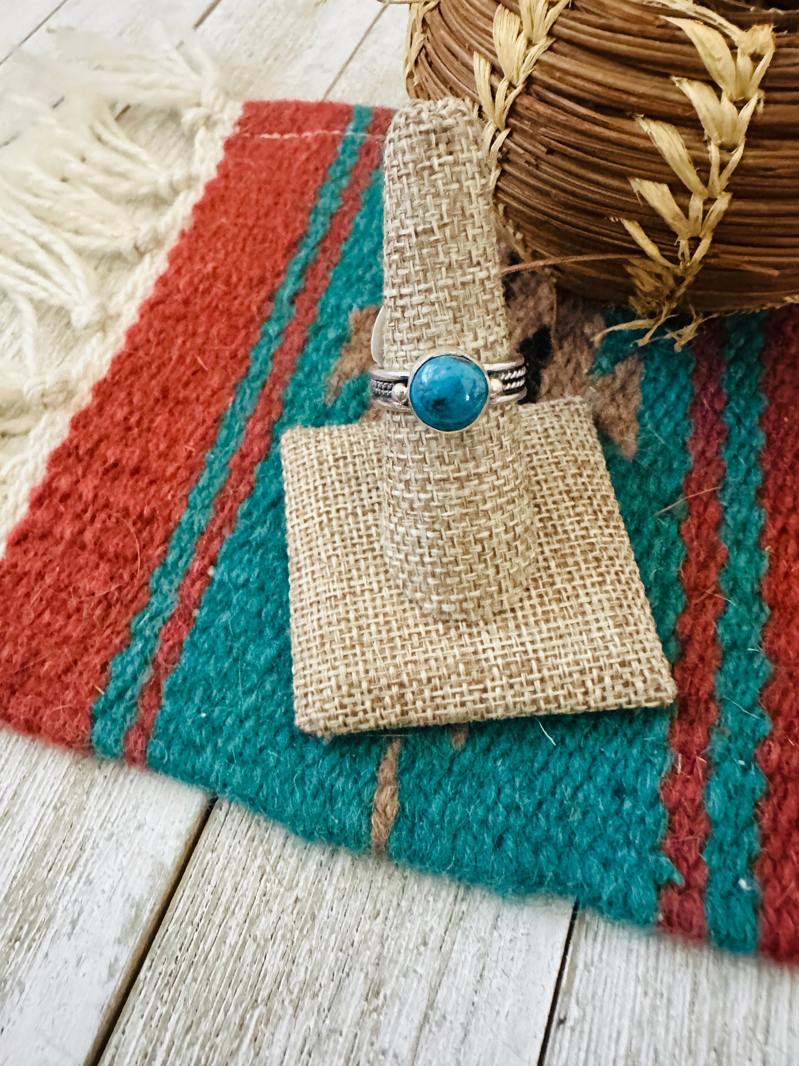 Handcrafted Turquoise & Sterling Silver Ring Size 8