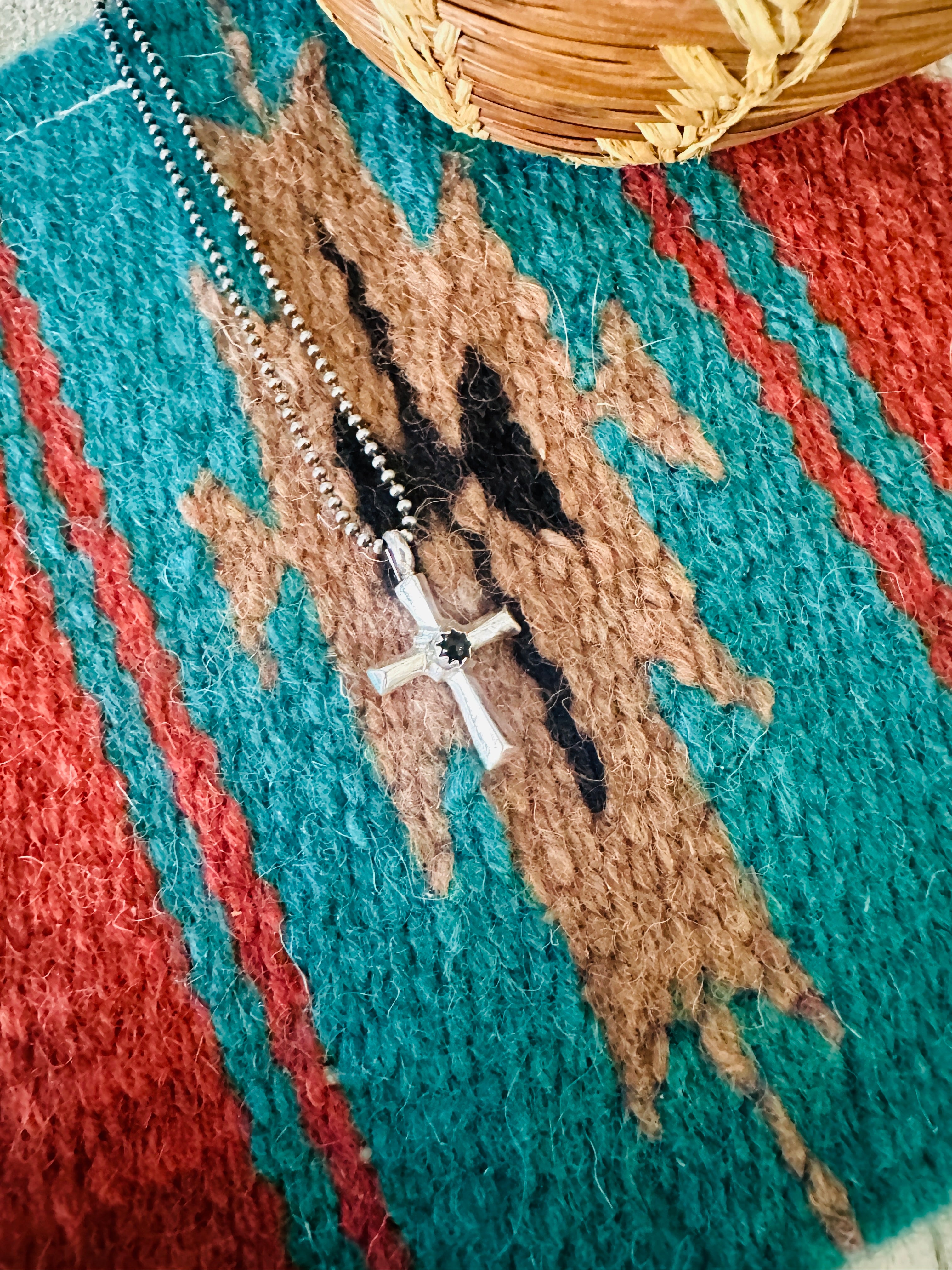 Handcrafted Black Onyx & Sterling Silver Cross Pendant CR29