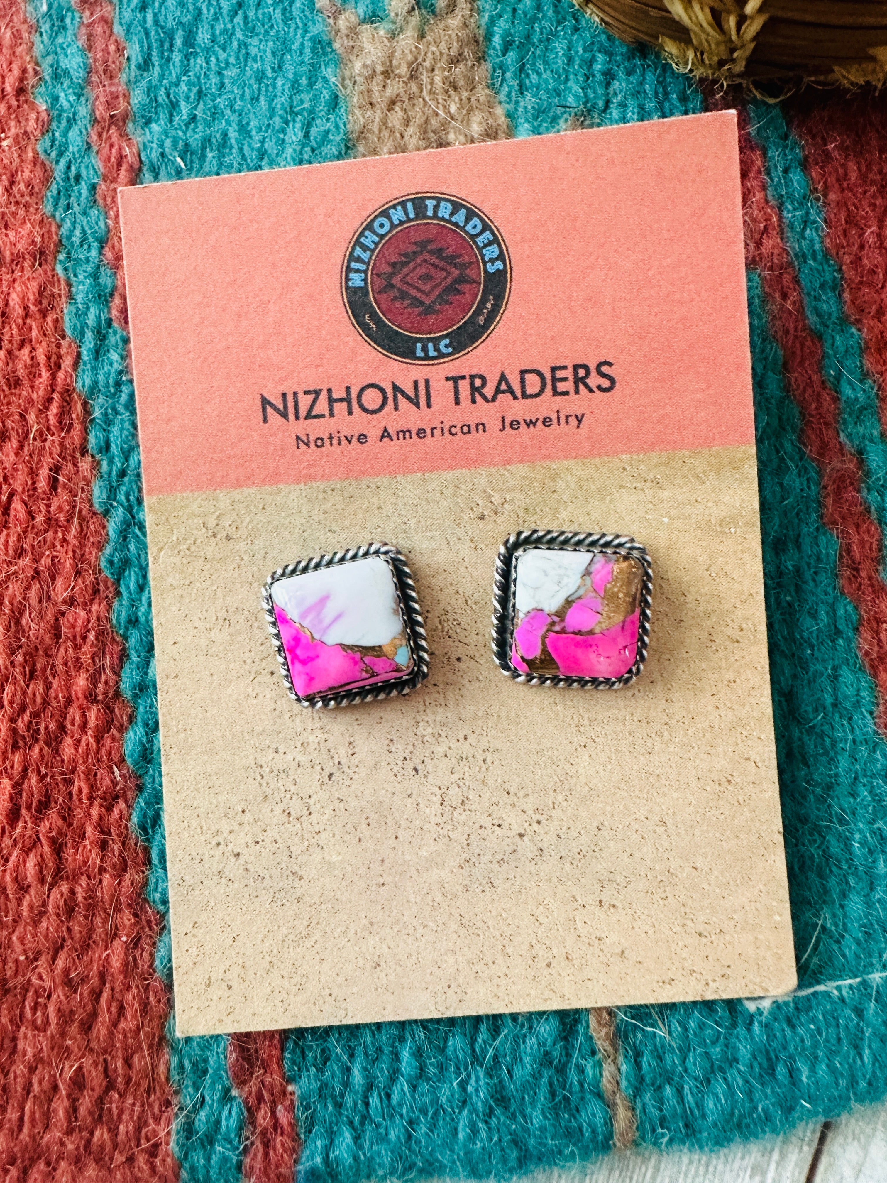 Handcrafted Cotton Candy and Sterling Silver Stud Earrings- Pink