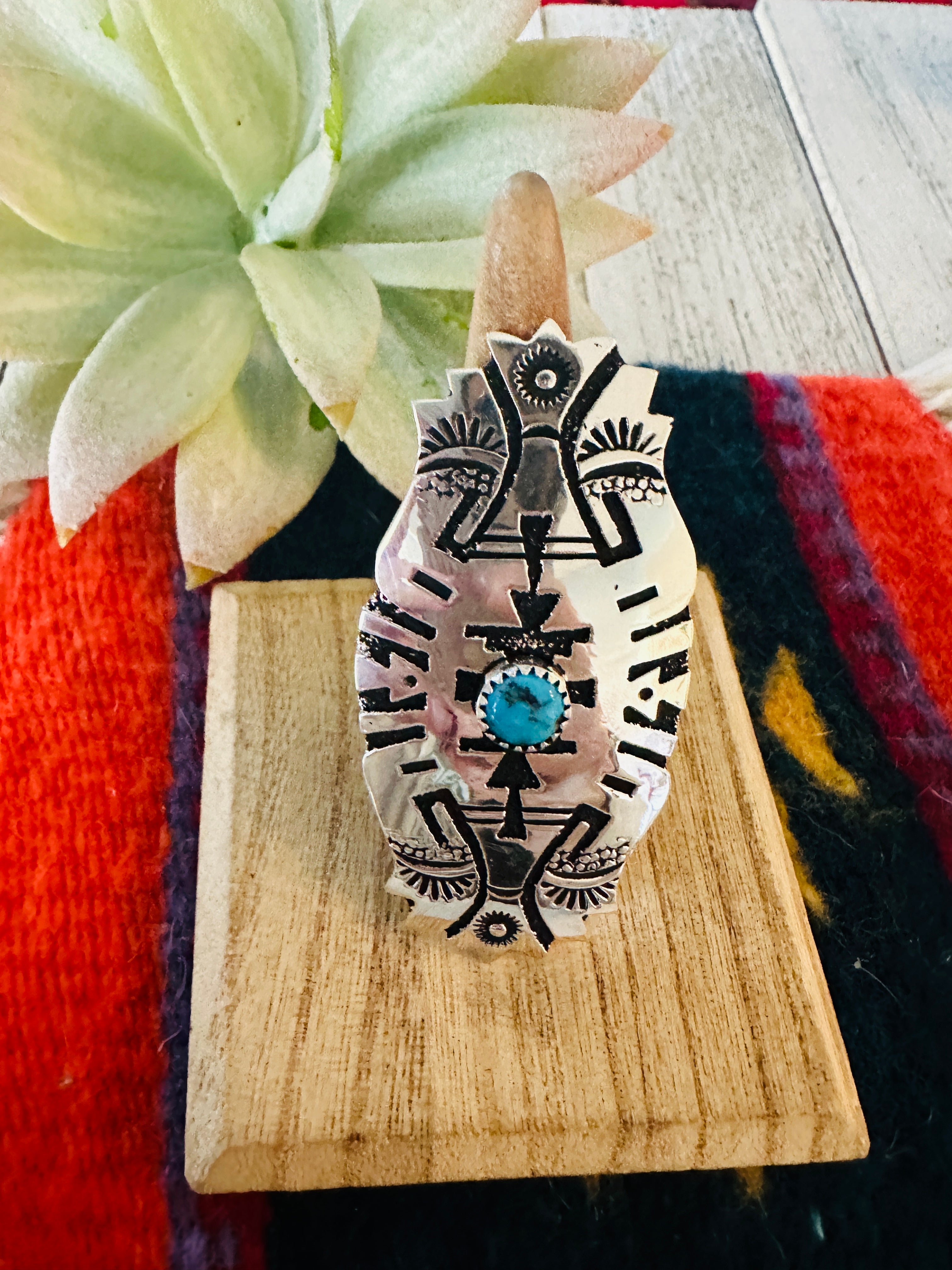 Handcrafted Sterling Silver & Turquoise Adjustable Ring by Richard Singer