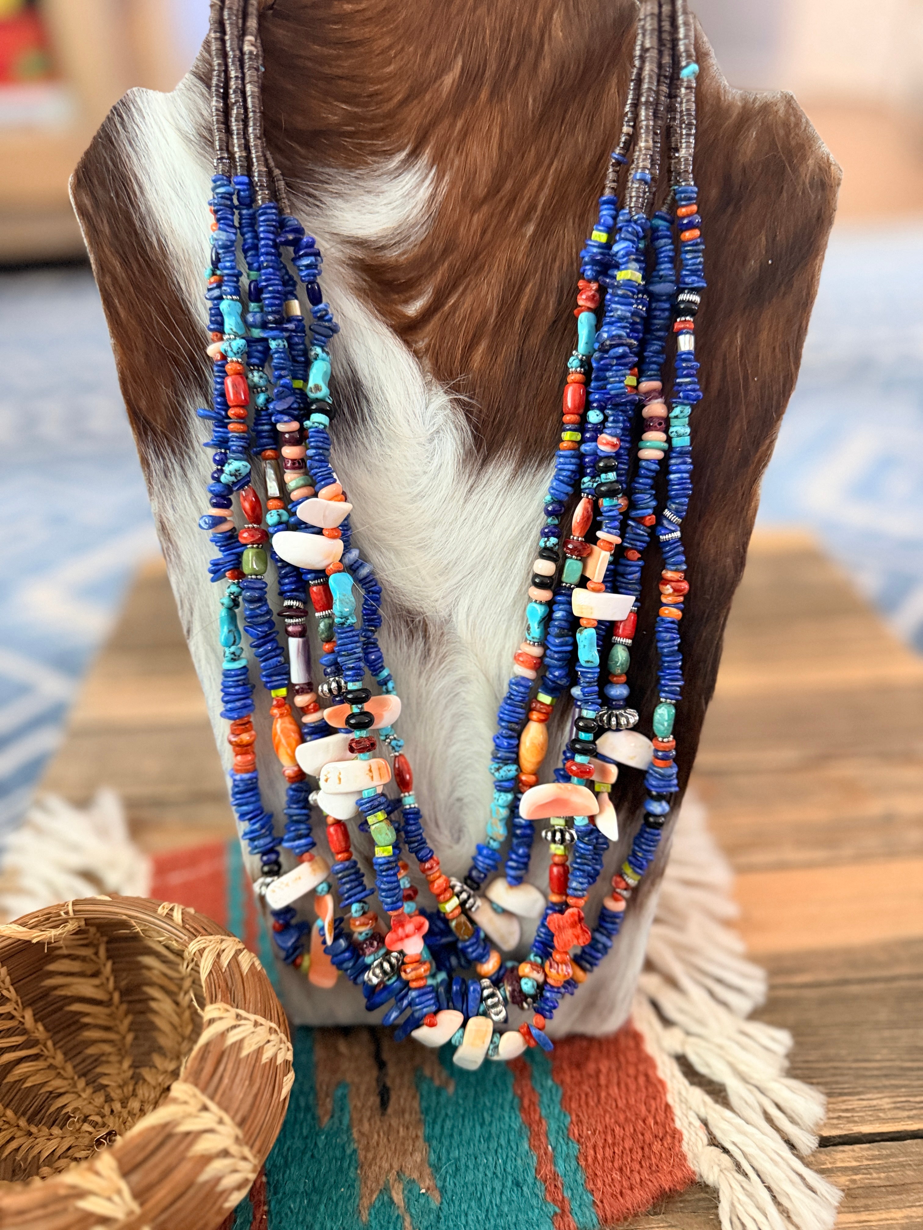 Handcrafted Multi Stone Six-Strand 32” Beaded Necklace