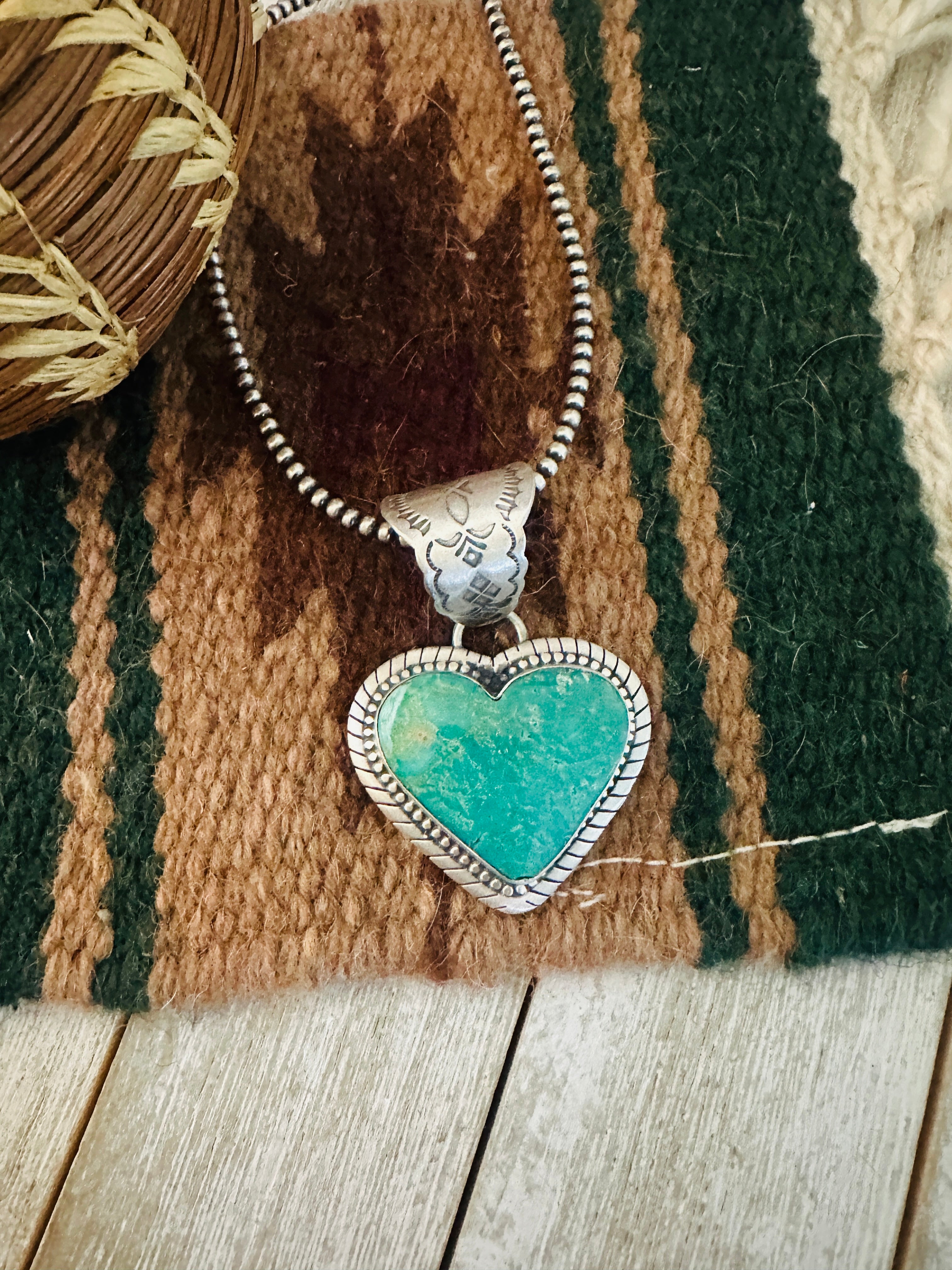 Handmade Turquoise & Sterling Silver Heart Pendant