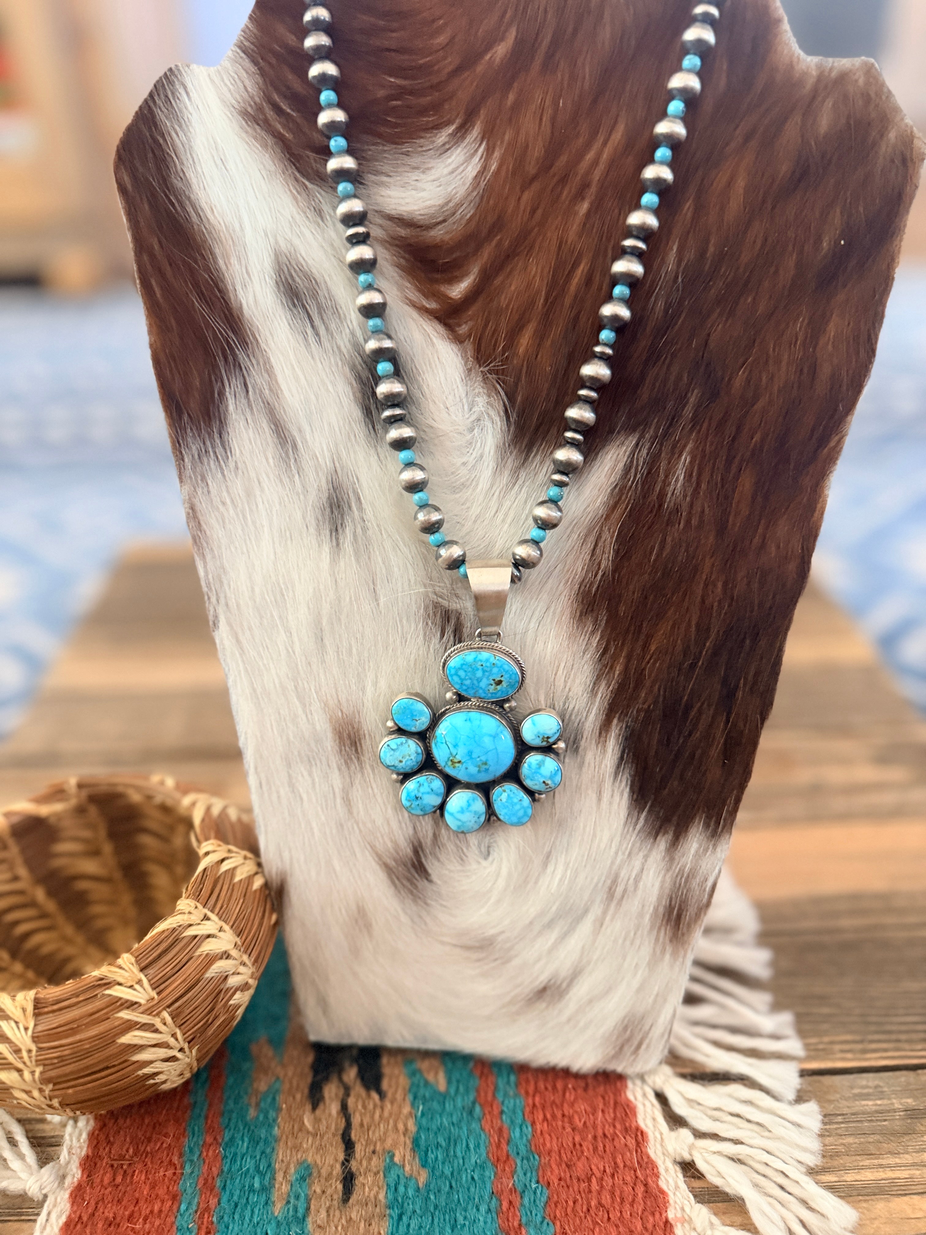 Handcrafted Turquoise & Sterling Silver Cluster Beaded Necklace