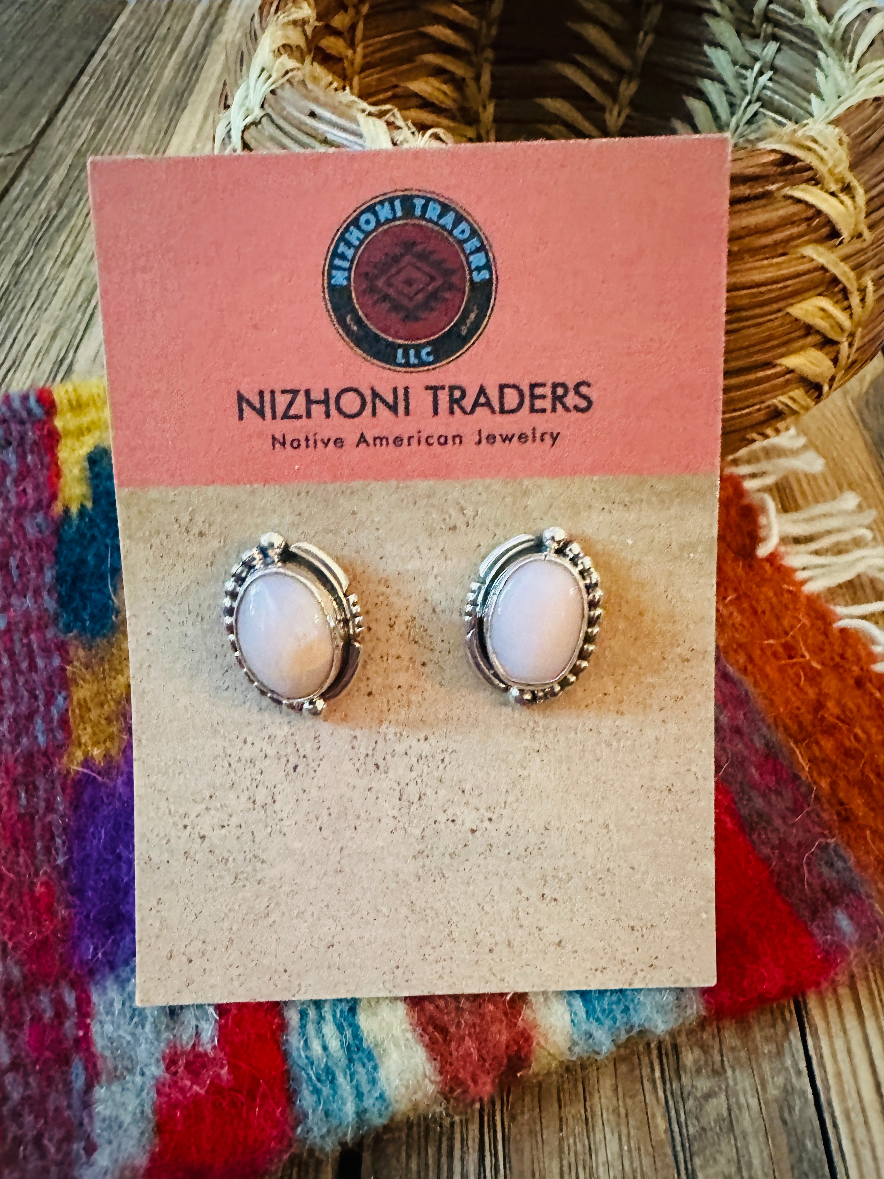 Handcrafted Queen Pink Conch Shell & Sterling Silver Stud Earrings by Wydell Billie