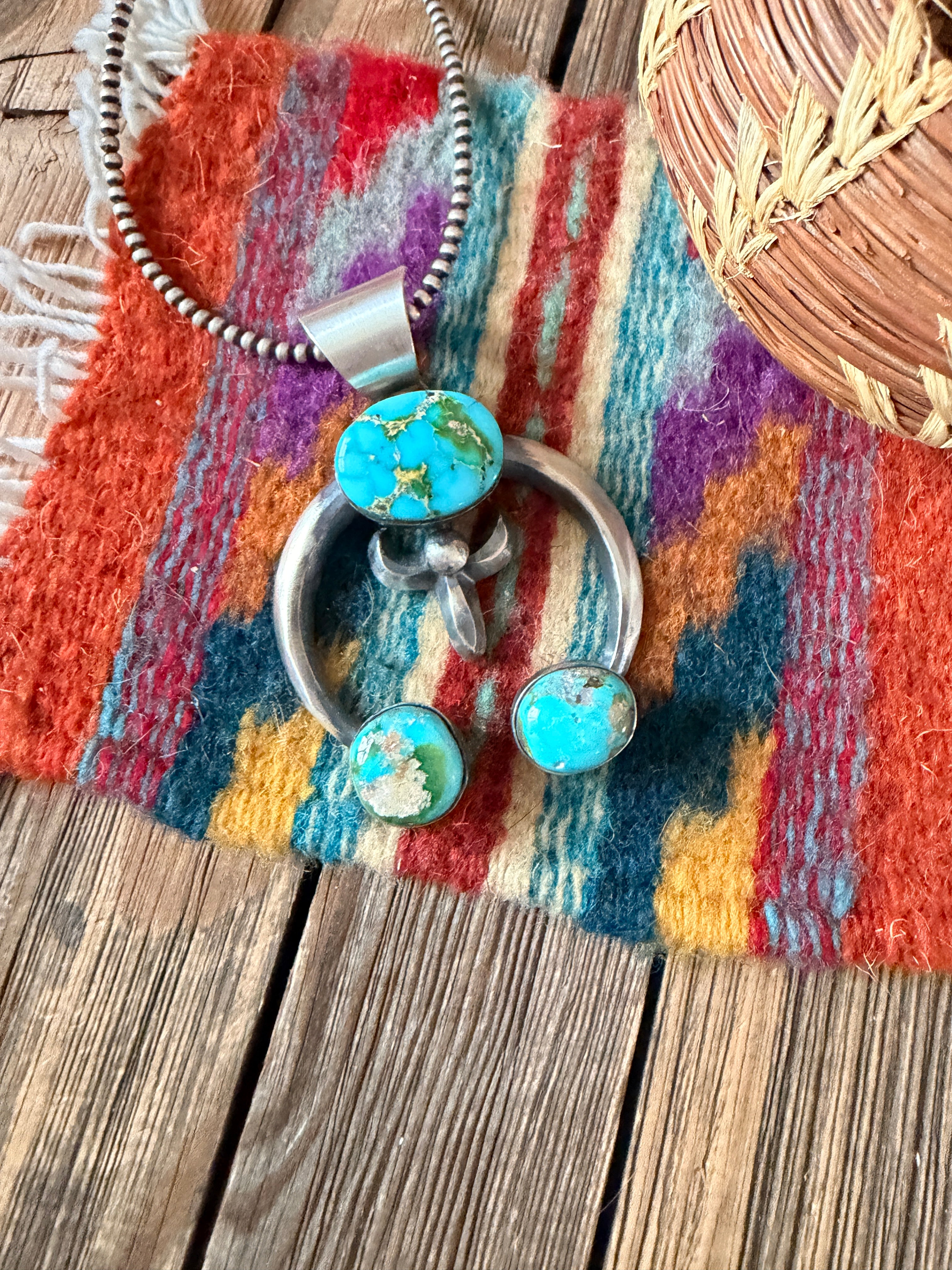 Handcrafted Sterling Silver & Sonoran Mountain Turquoise Naja Pendant by Chimney Butte
