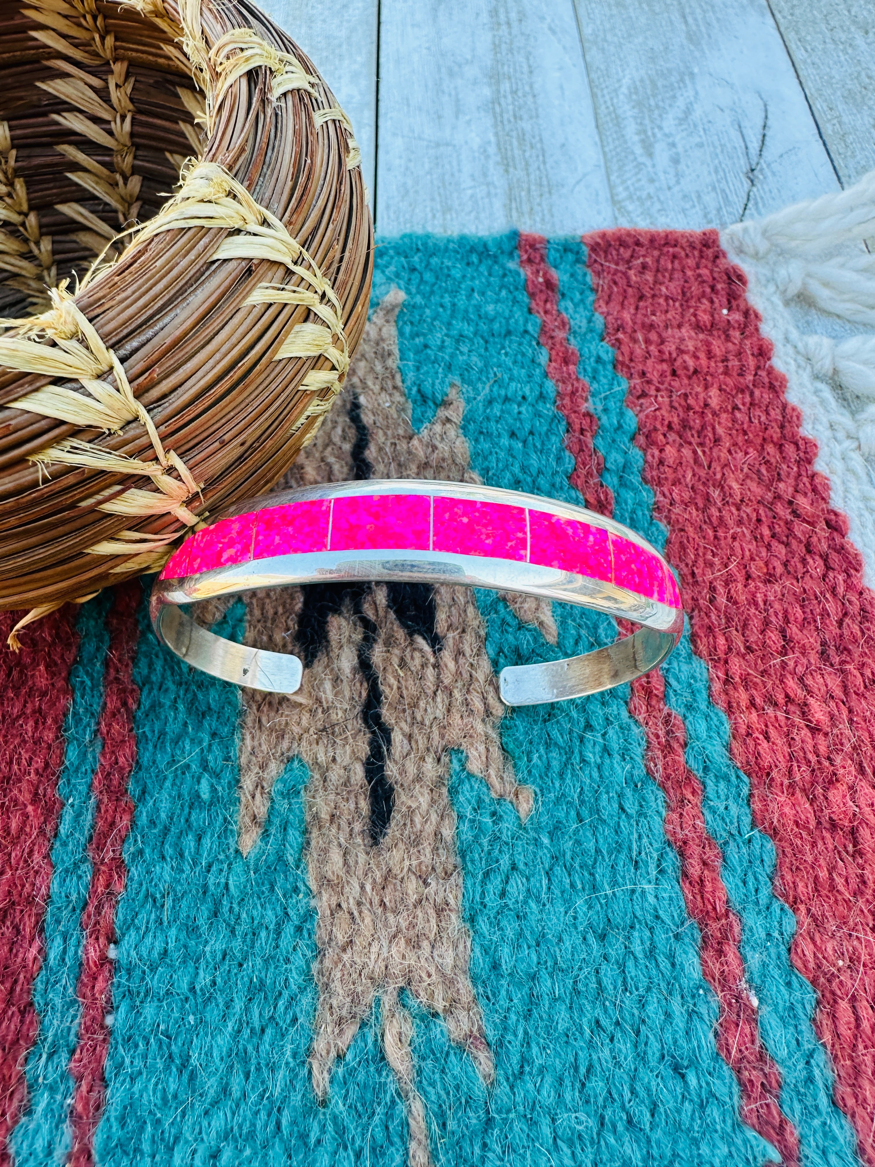 Handcrafted Pink Opal & Sterling Silver Cuff Bracelet