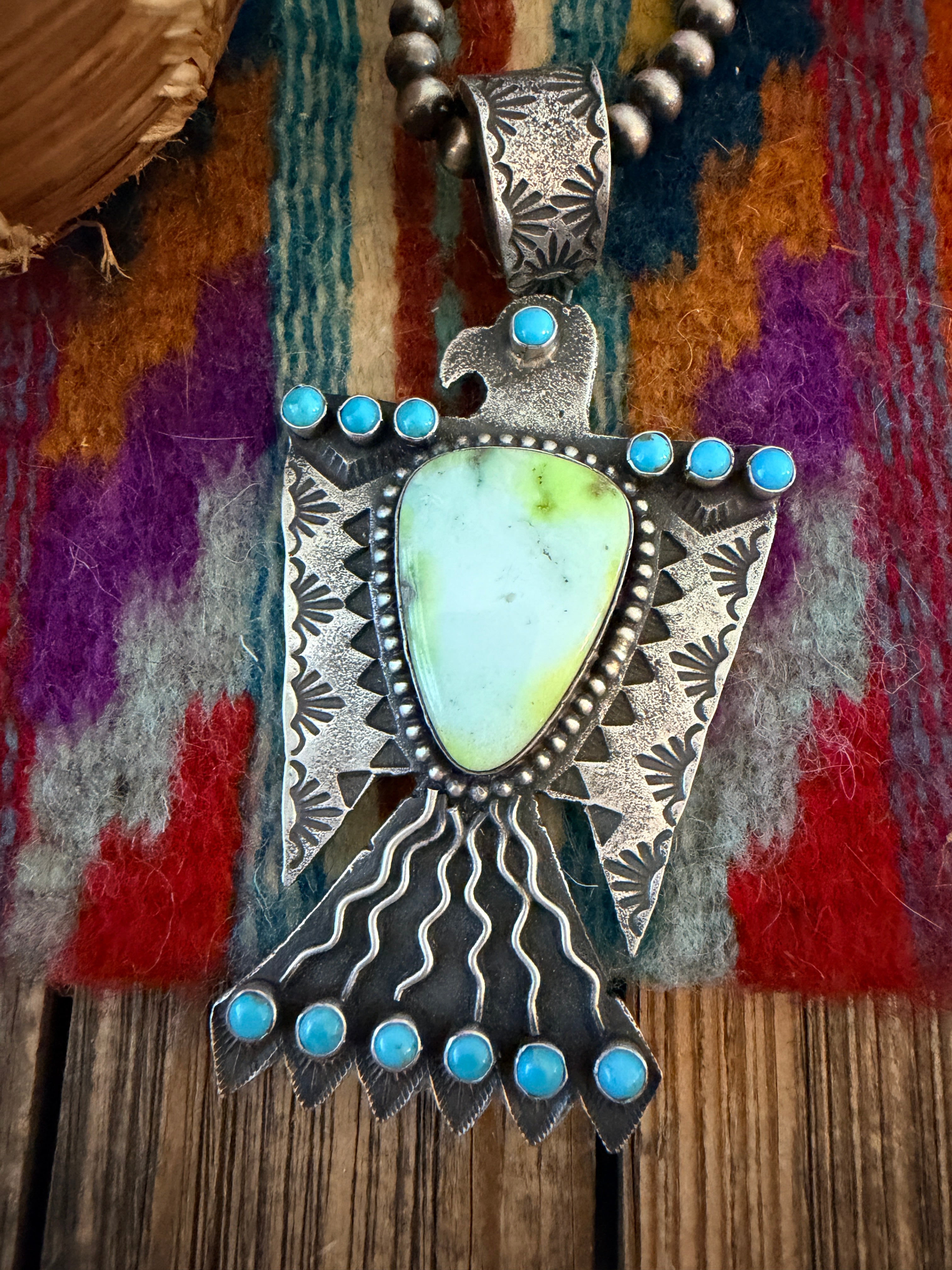Handcrafted Sterling Silver & Turquoise Thunderbird Pendant by Shawn Cayatineto