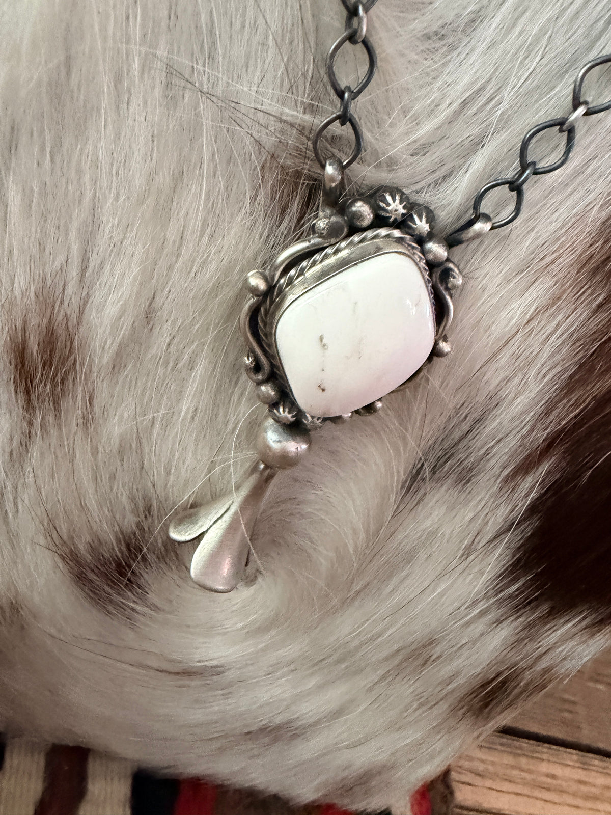Handcrafted White Buffalo & Sterling Silver Blossom Necklace by Sheila Becenti
