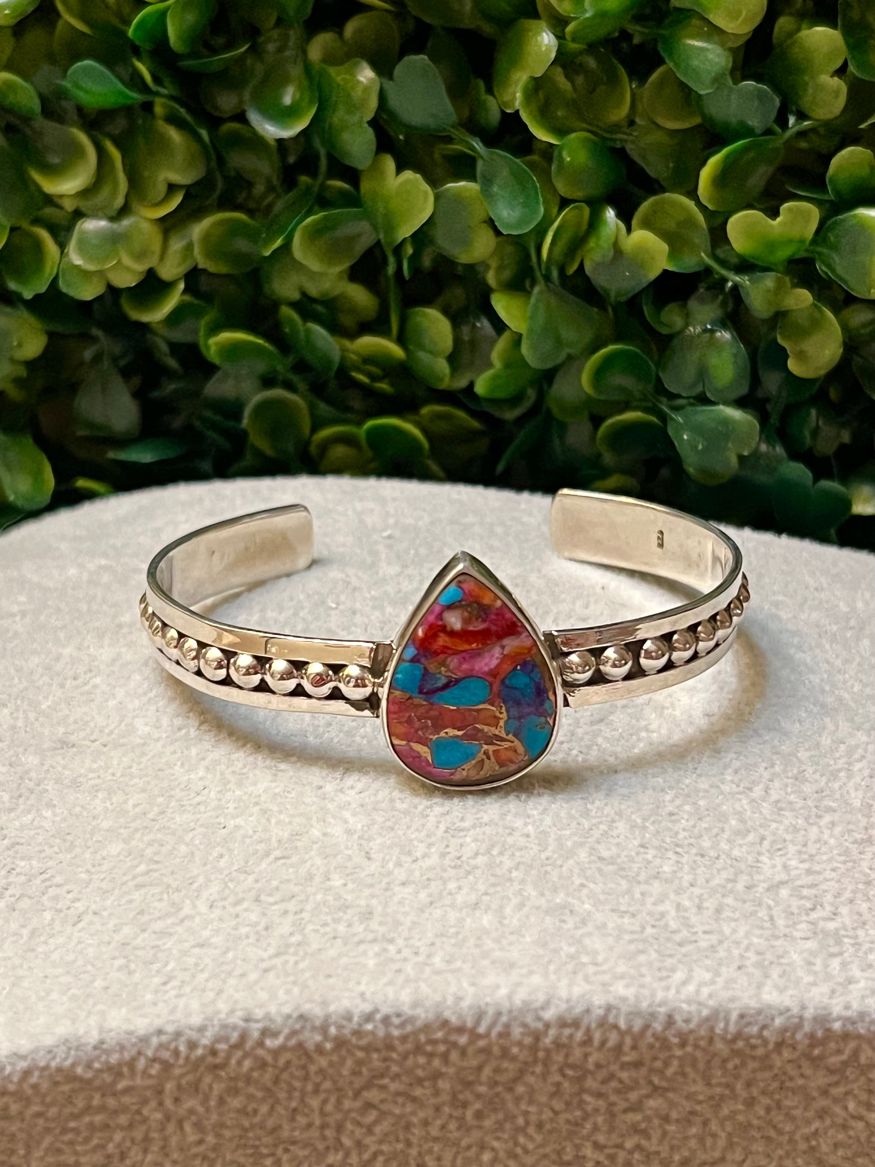 Handmade Sterling Silver & Pink Dream Tear Drop Handcuff Bracelet