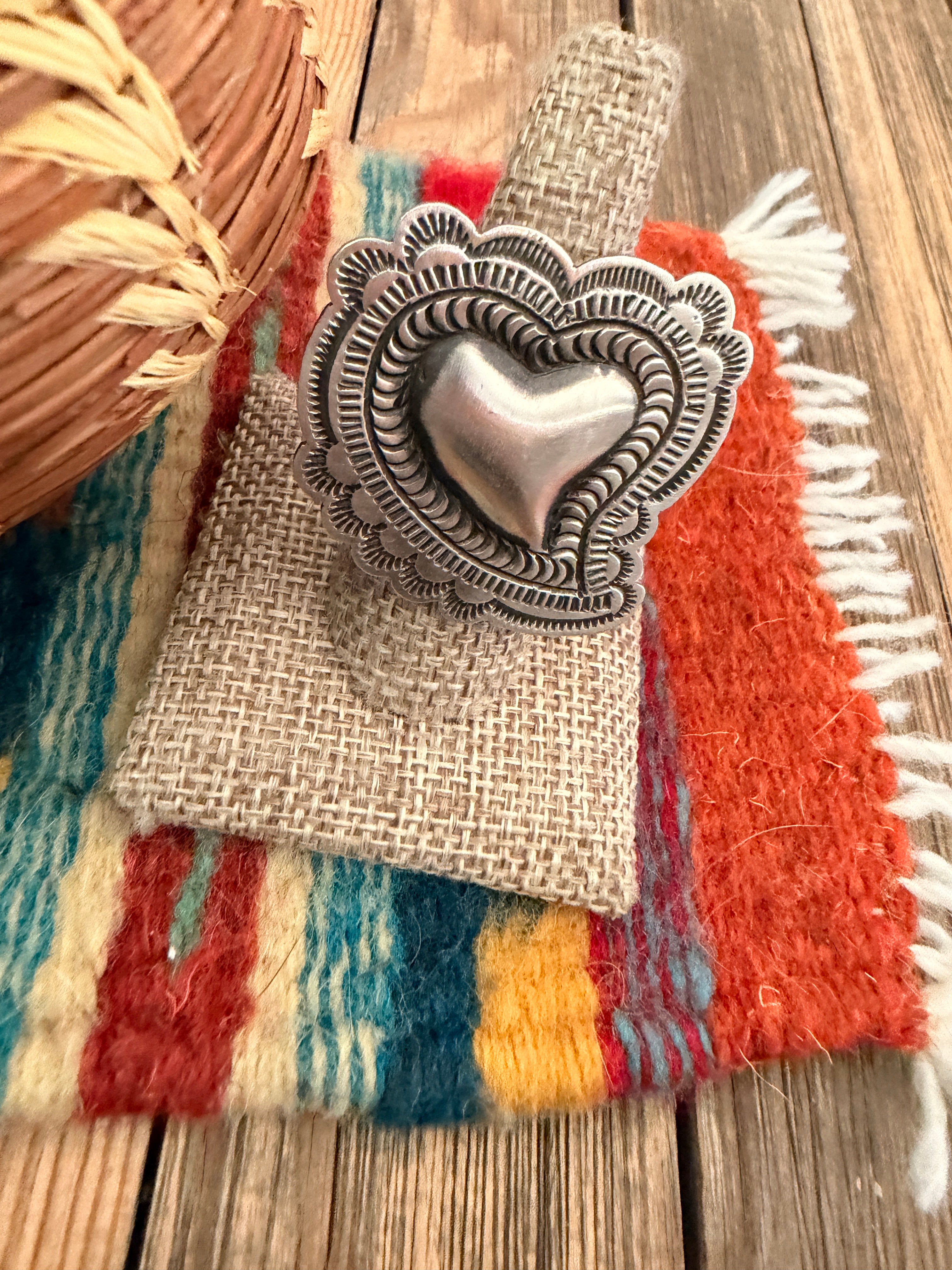 Handcrafted Sterling Silver Adjustable Heart Concho Ring by Leander Tahe
