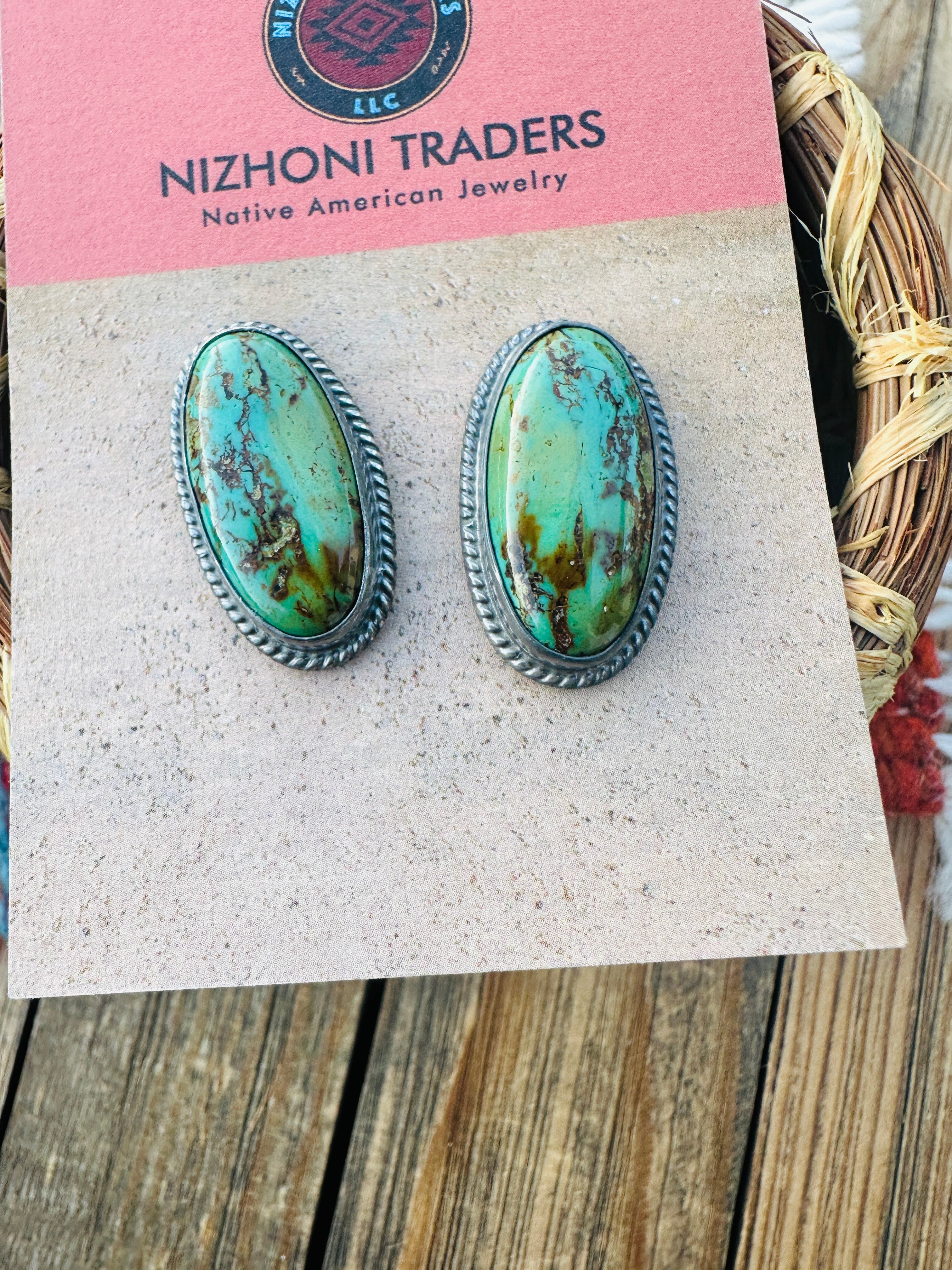 Handcrafted Sterling Silver & Royston Turquoise Post Earrings