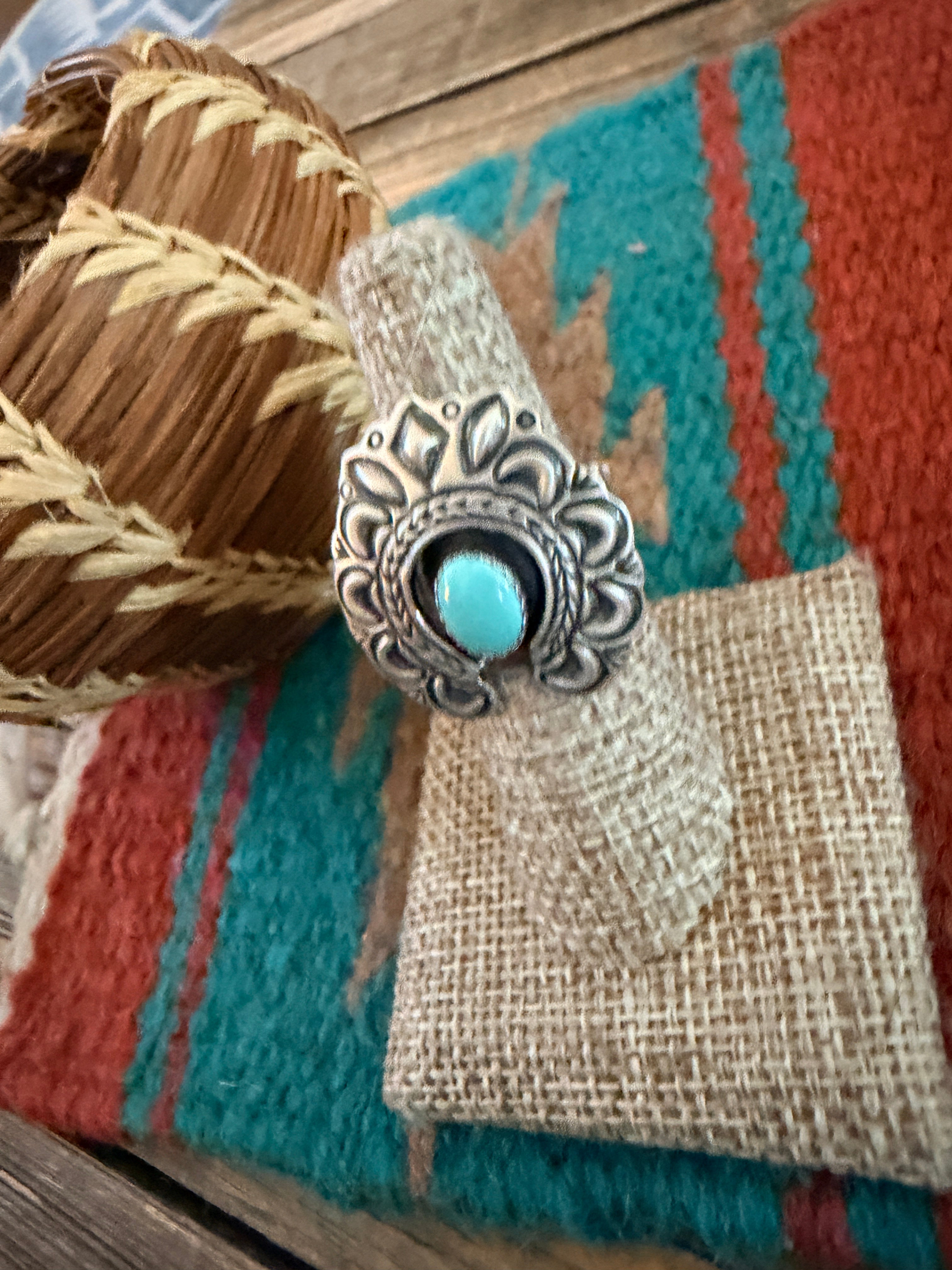 Handcrafted Turquoise & Sterling Silver Naja Ring Size 7 by Russell Sam