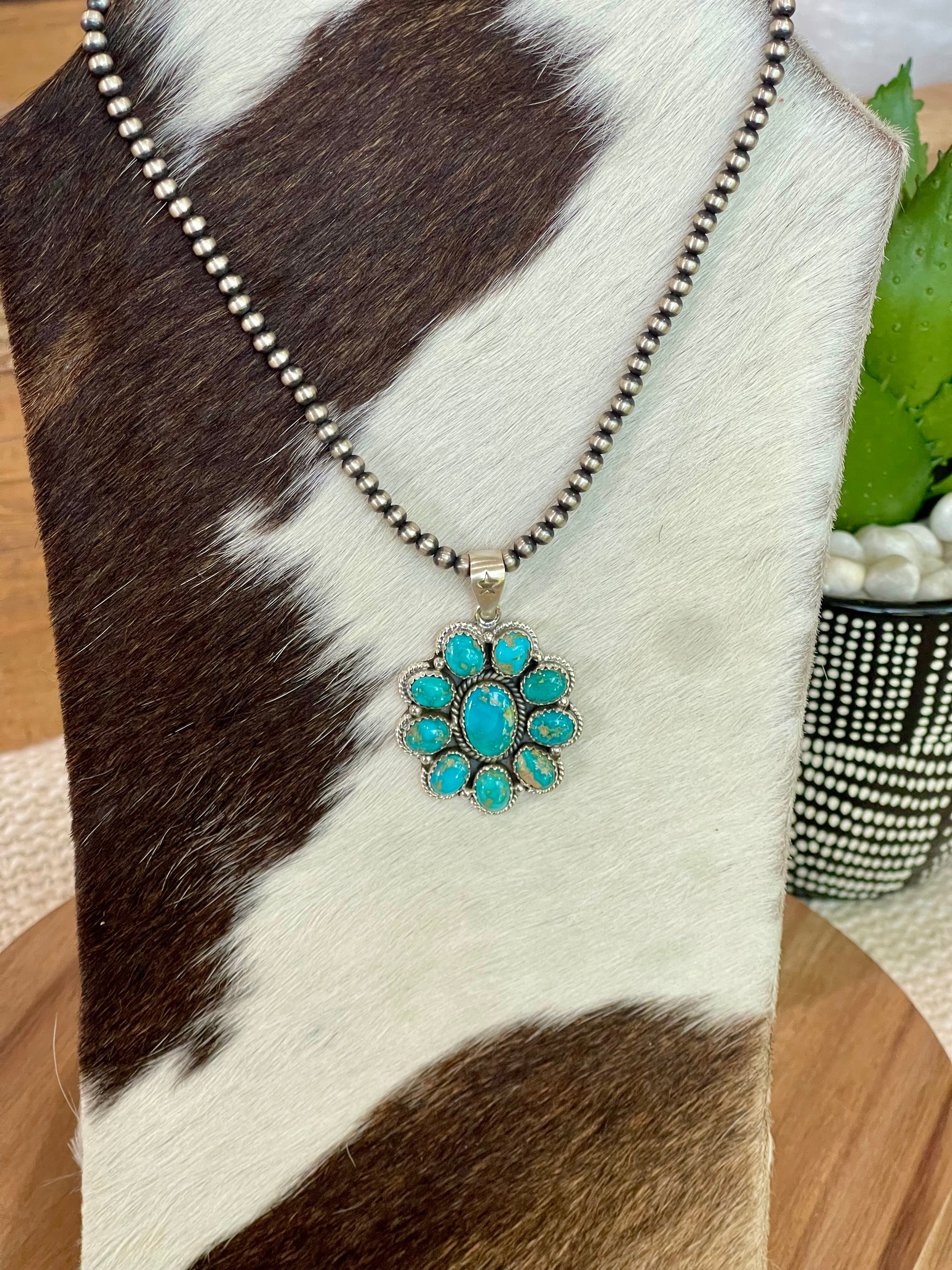 Beautiful Handmade Sterling Silver & South Hill Sonoran Turquoise Cluster Pendant