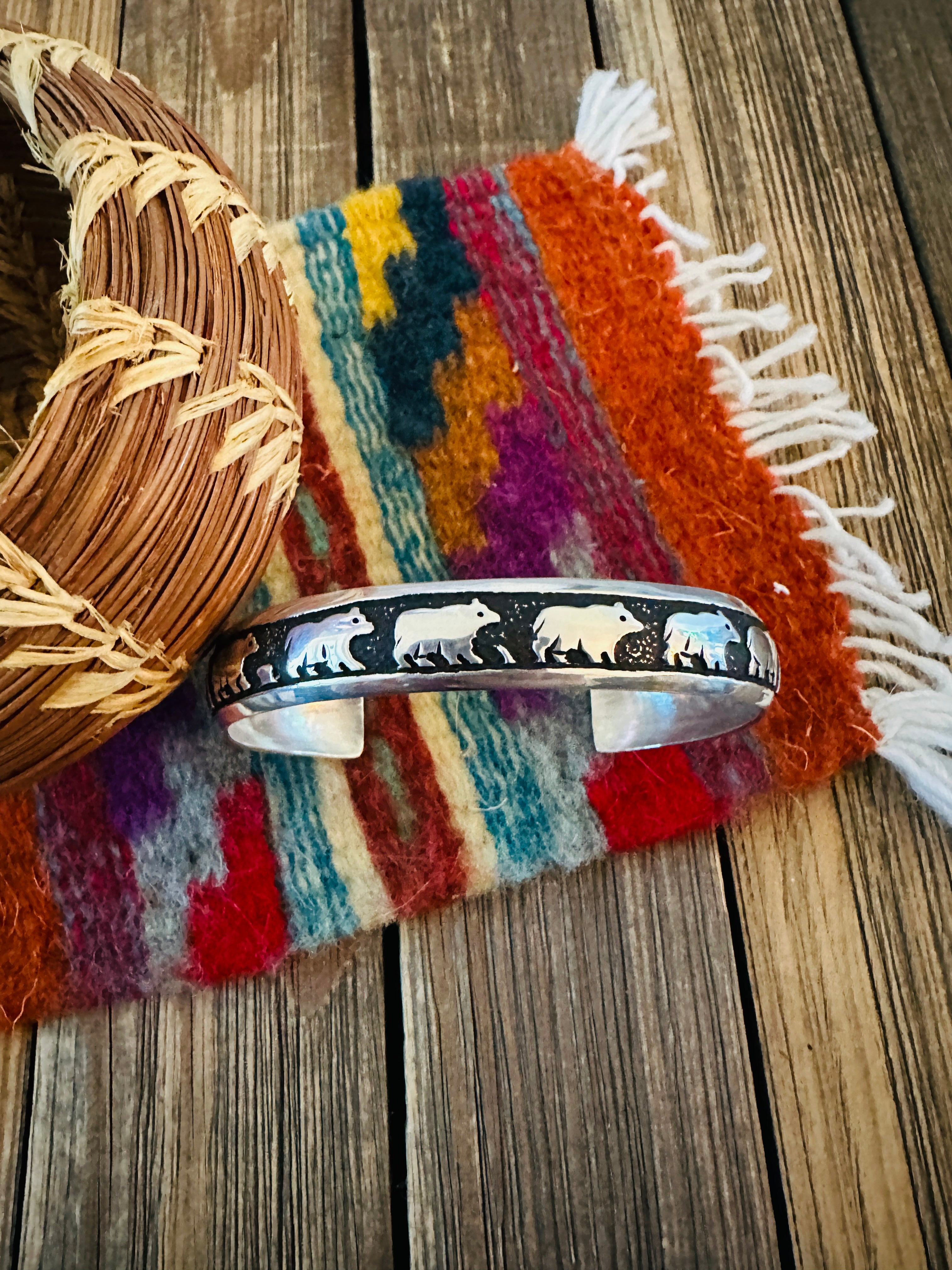 Handcrafted Sterling Silver Bear Cuff Bracelet by T & R Singer