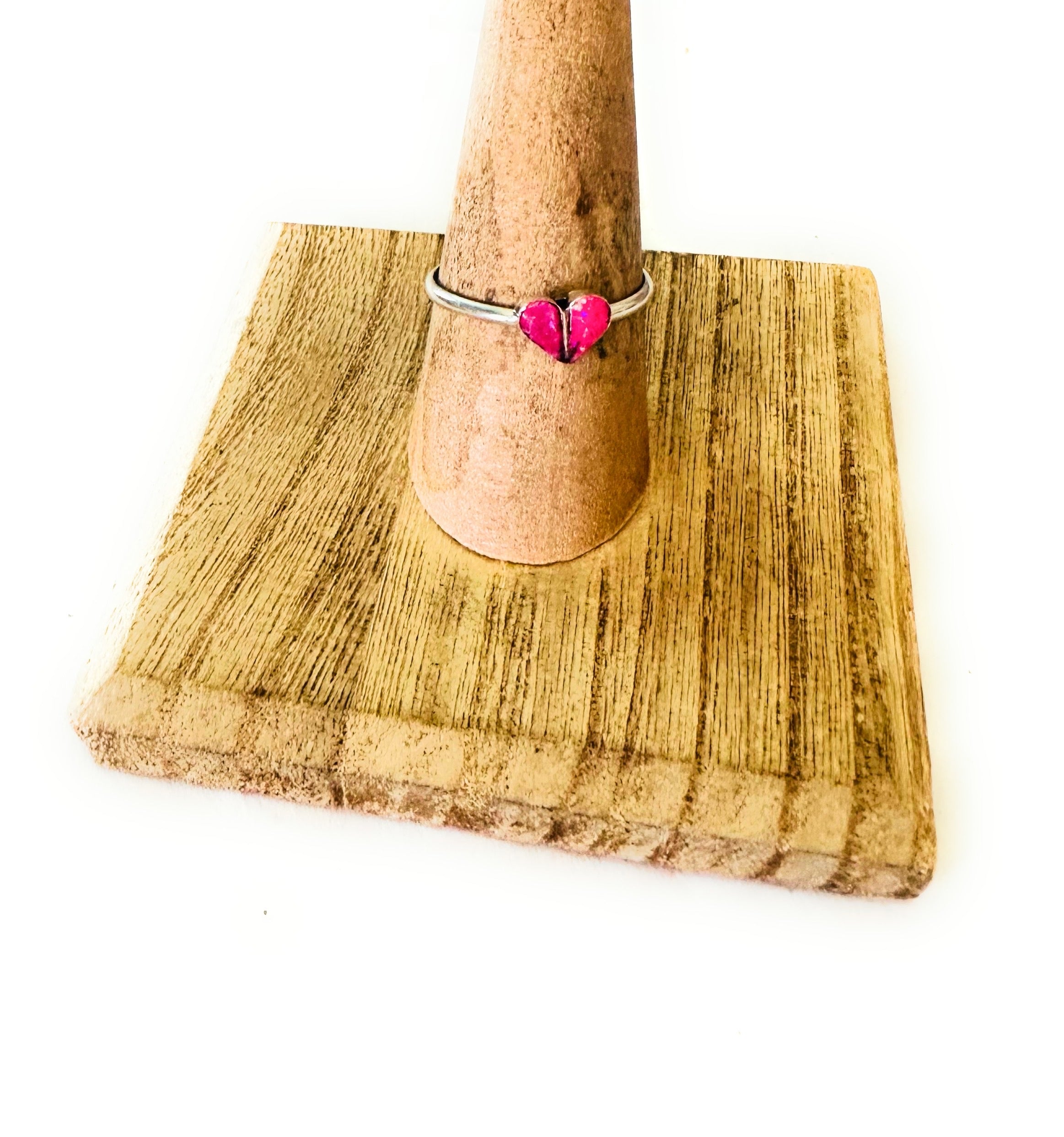 Handcrafted Sterling Silver & Pink Opal Inlay Heart Ring