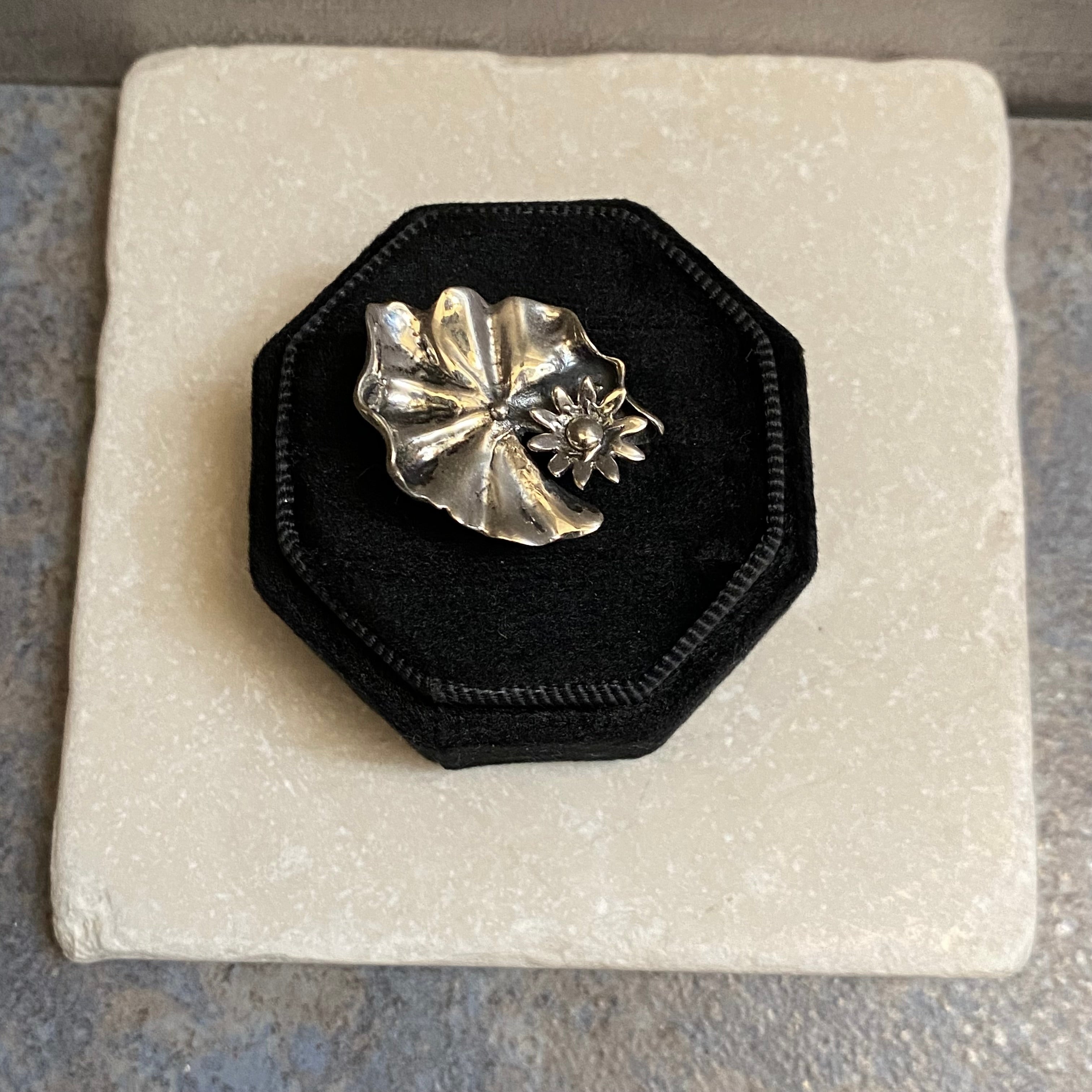 Sterling Silver Lily Pad Flower & Leaf Ring