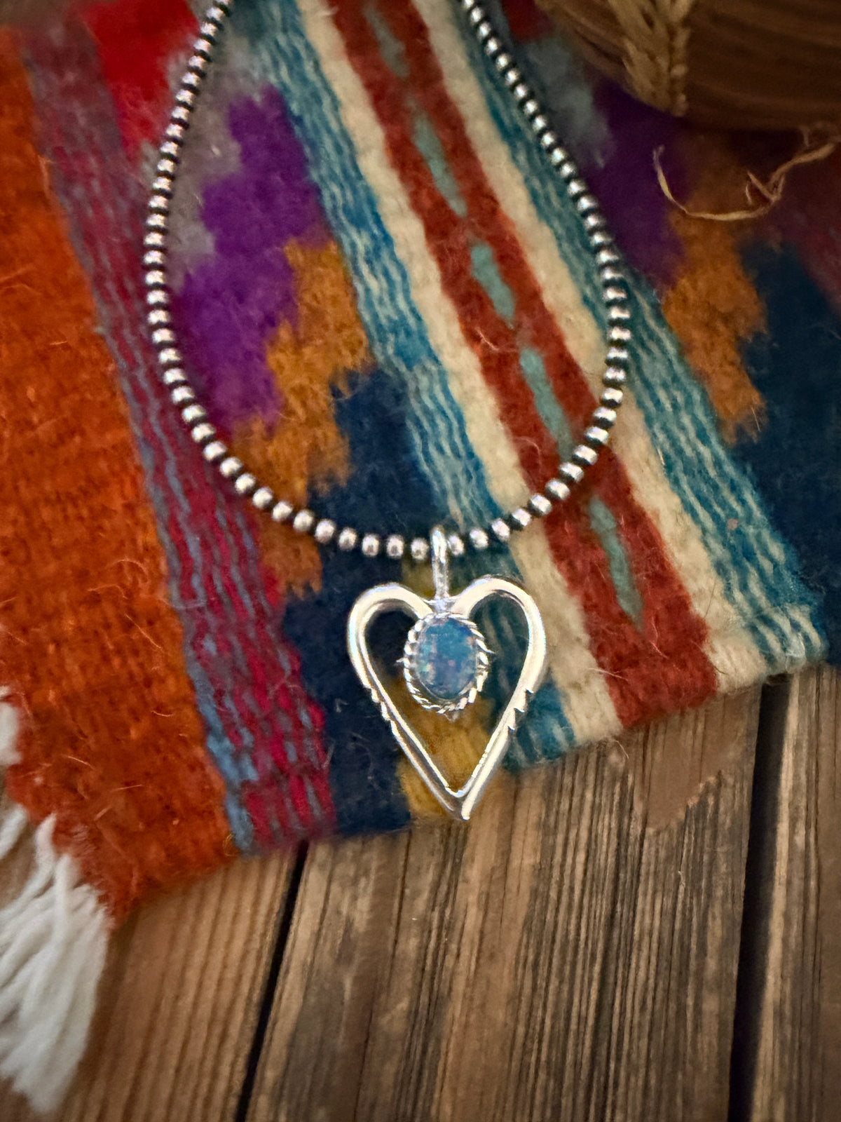 Handcrafted Sterling Silver & Blue Opal Heart Pendant by Joseph Martinez