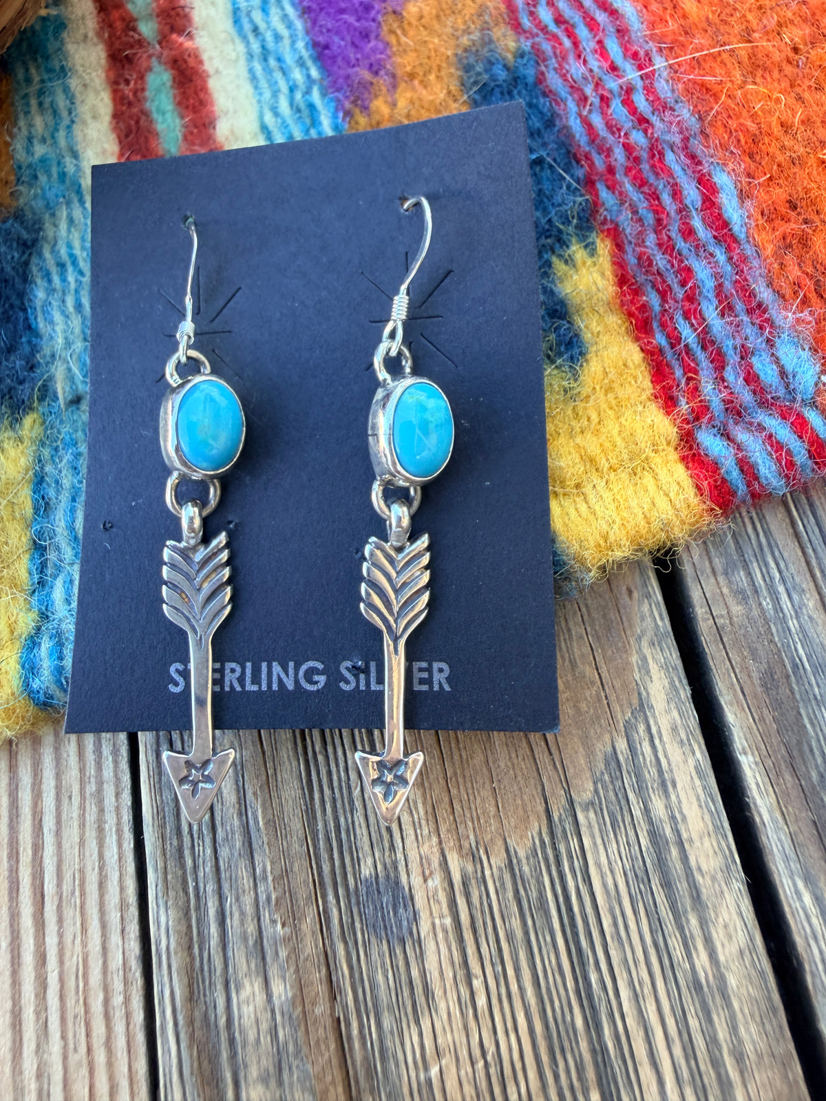 Handcrafted Sterling Silver & Turquoise Arrow Dangle Earrings by Alice Jobnson