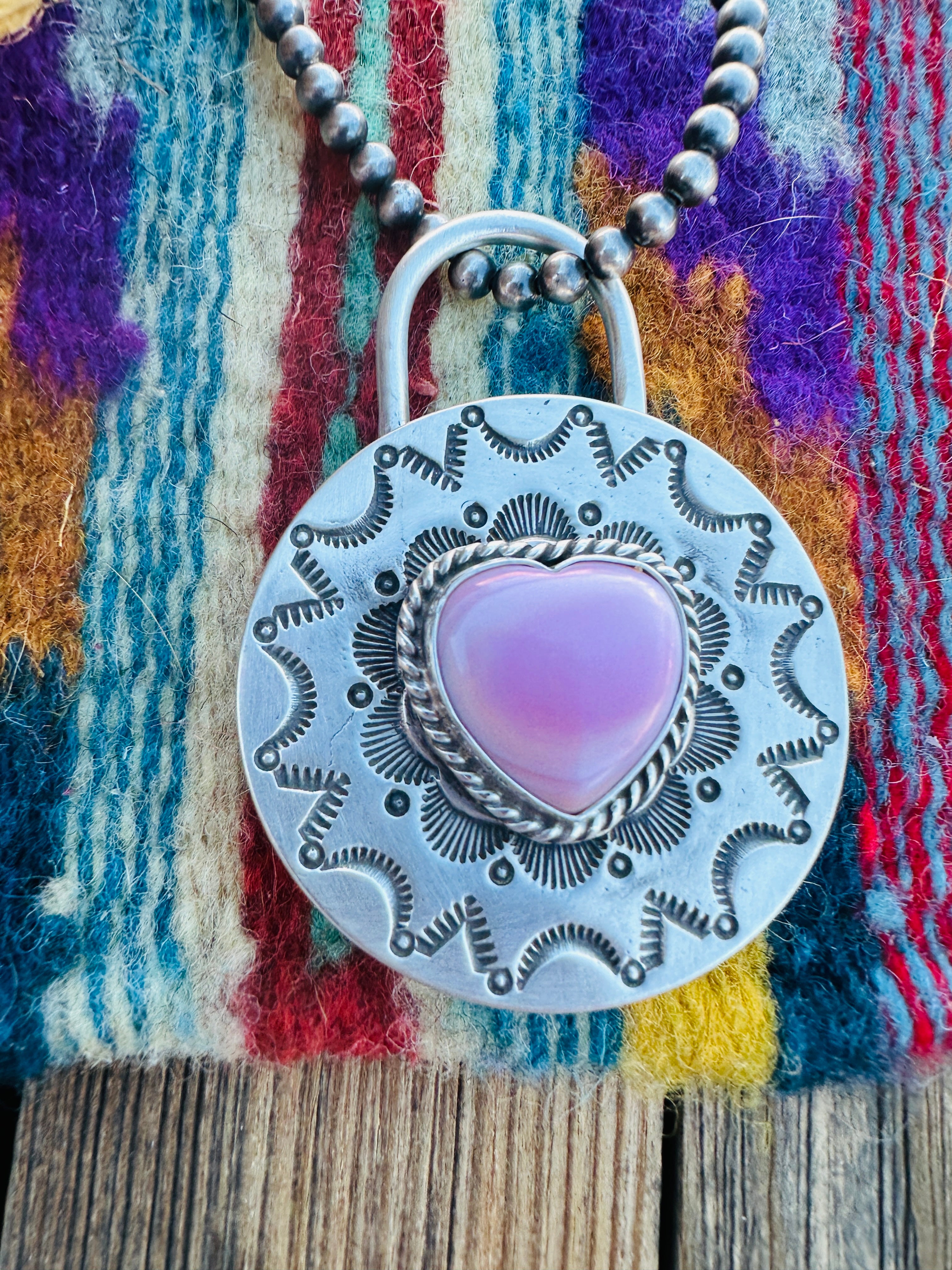 Handcrafted Queen Pink Conch & Sterling Silver Heart Locket Style Pendant by Charles Johnson