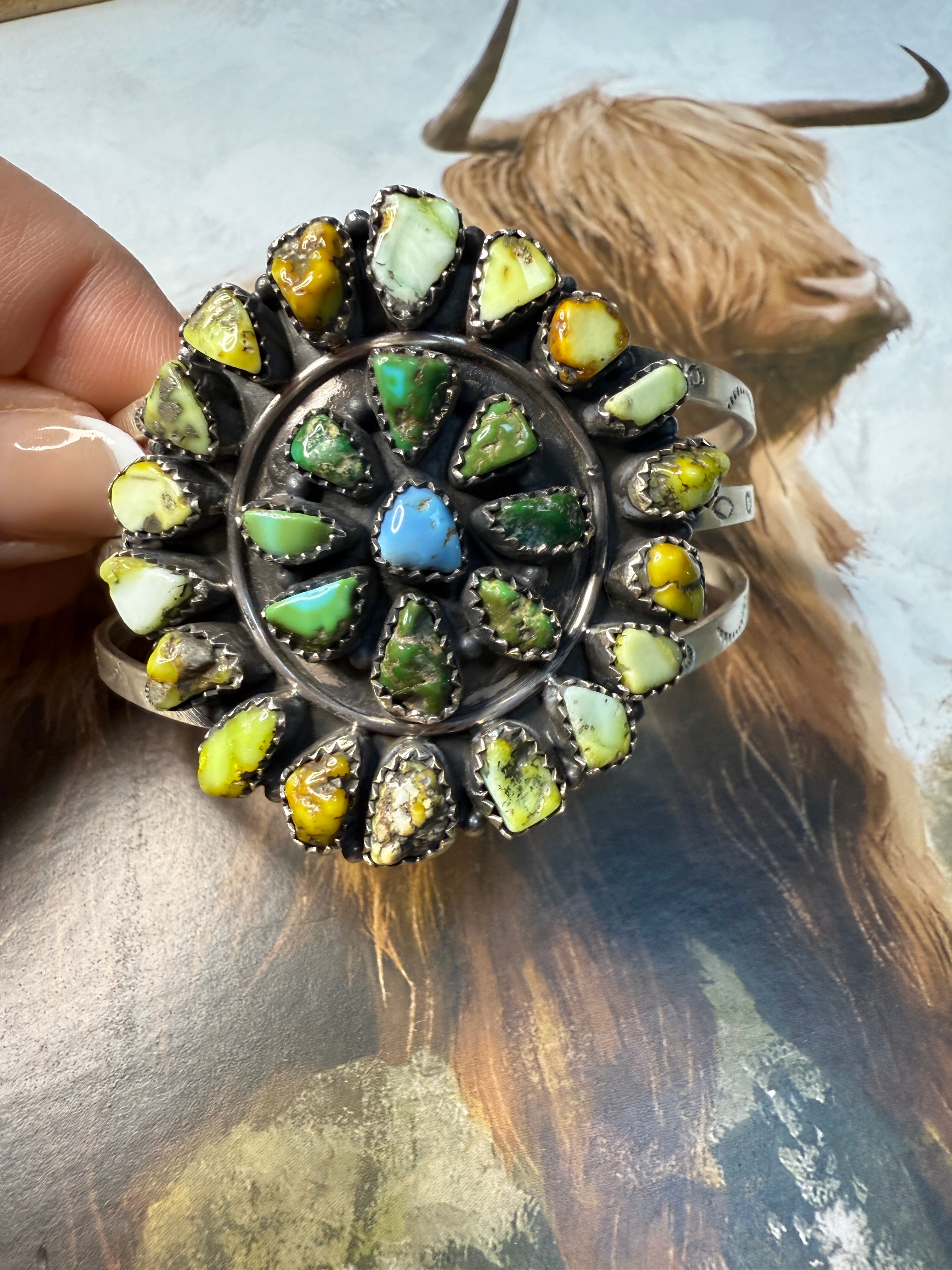 Beautiful Handmade Sterling Silver, Turquoise Multi Stone Cuff