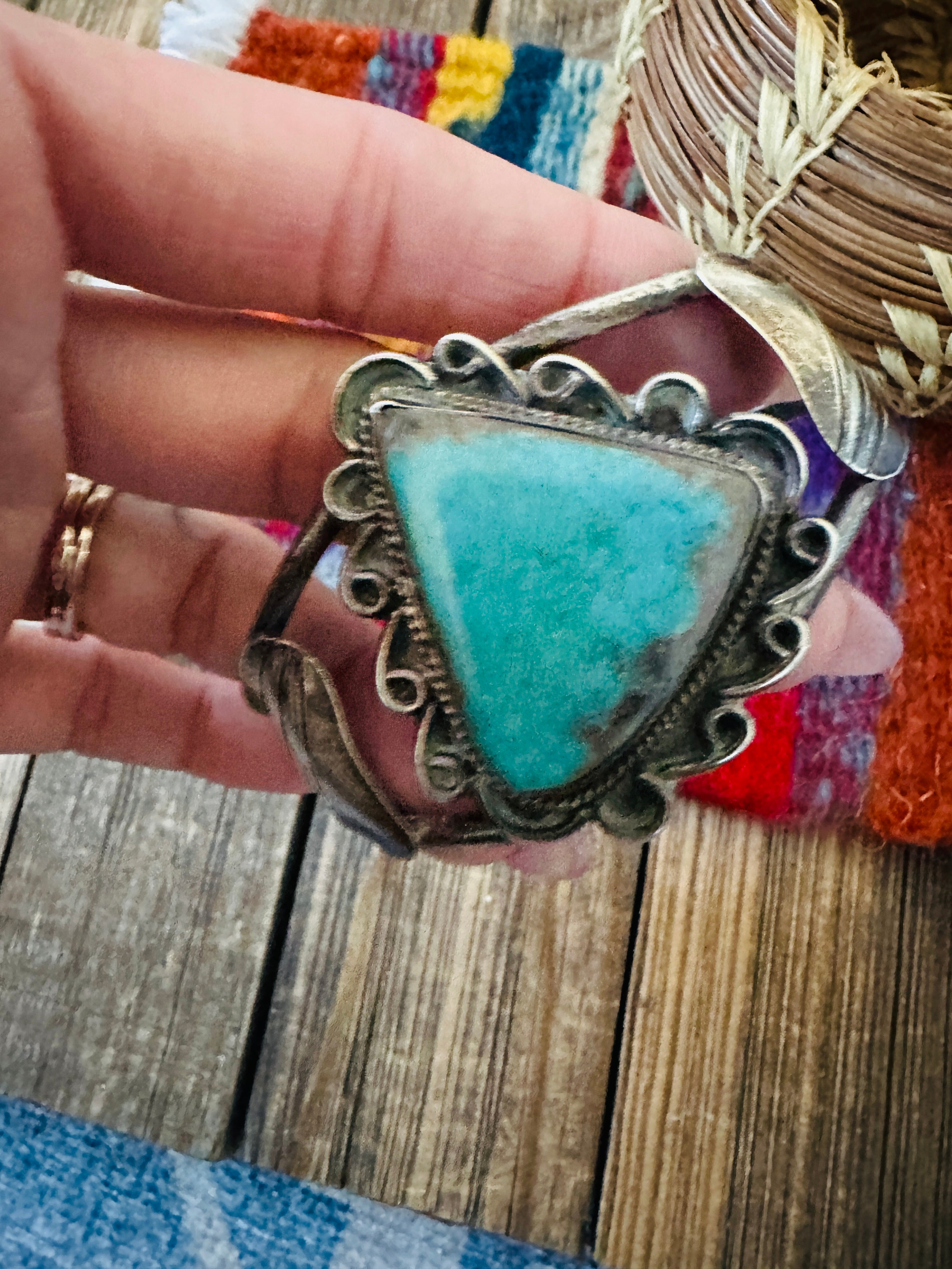 Handcrafted Old Pawn Sterling Silver & Turquoise Cuff Bracelet