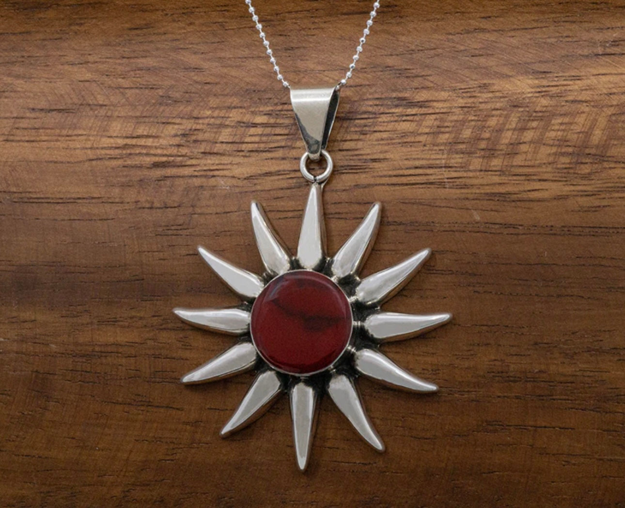 Red Jasper Sunburst Sterling Silver Necklace