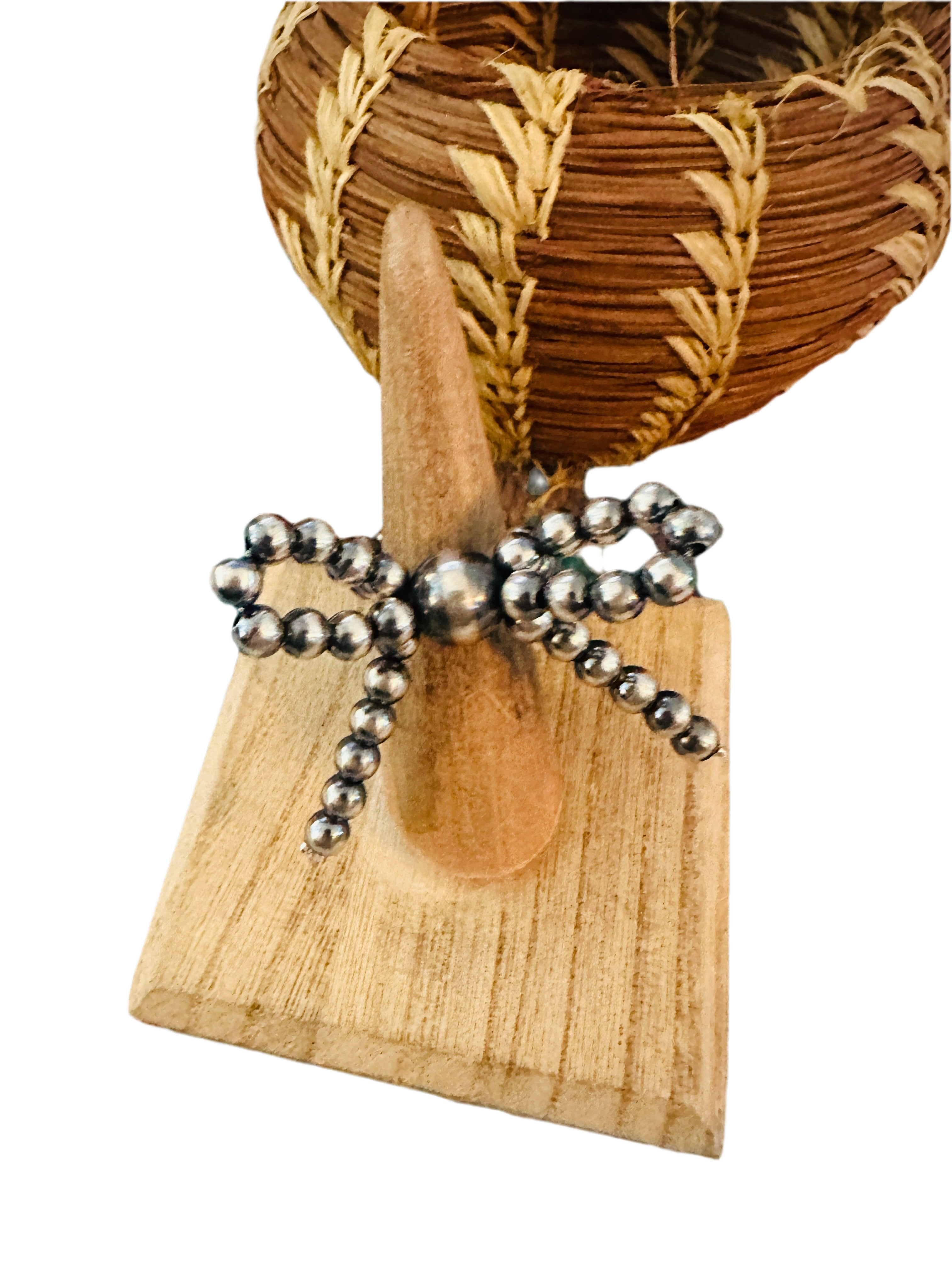 Handcrafted Sterling Silver Pearl Beaded Bow Adjustable Ring