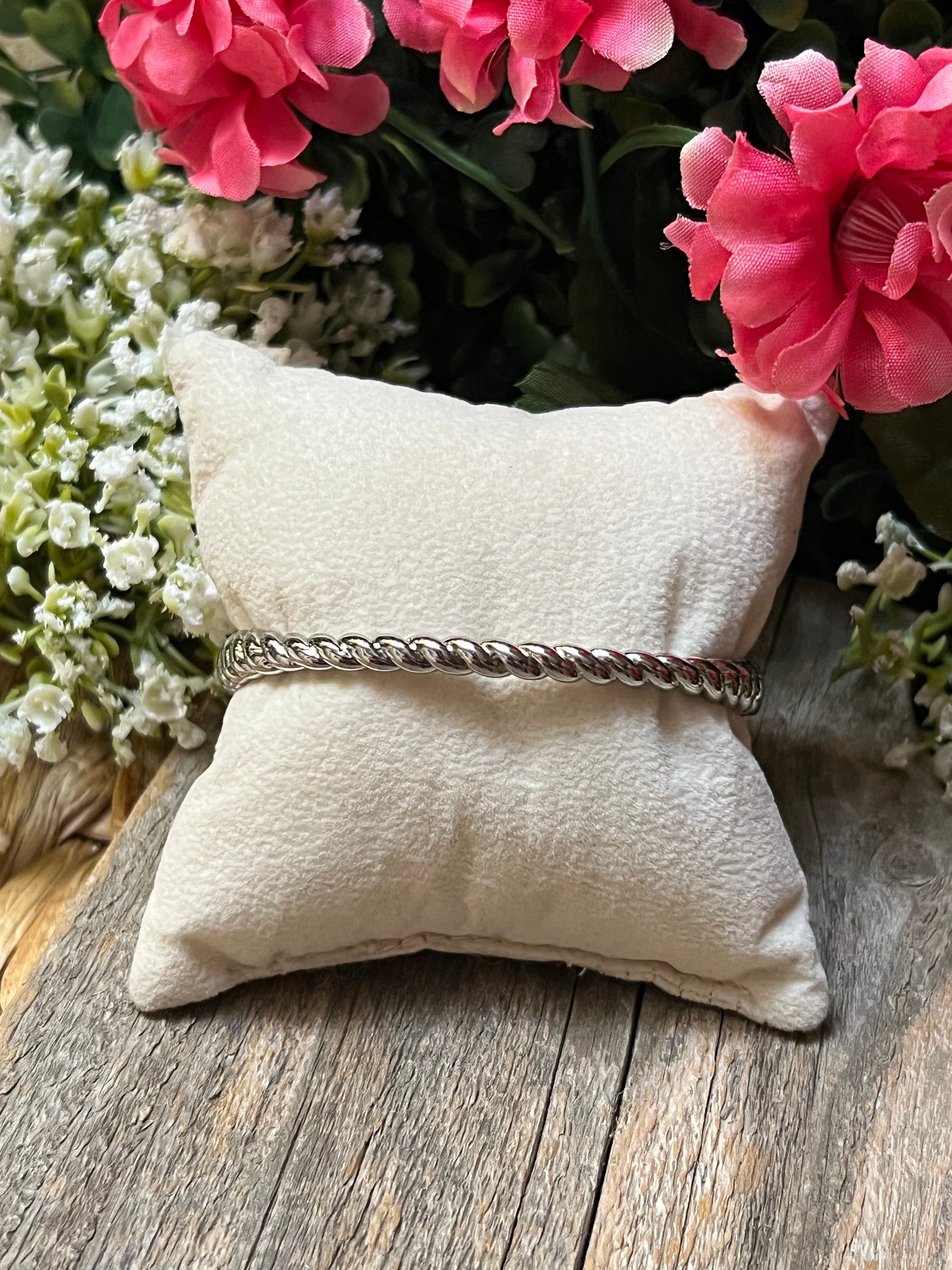 Silver & 14k Gold Plated CZ Toggle Bar Bangle Bracelet